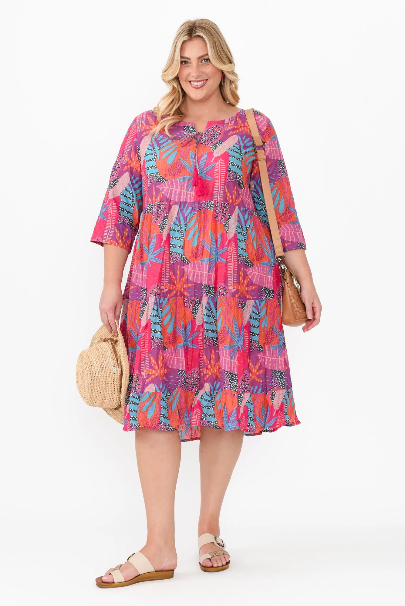 Milana Magenta Floral Crinkle Cotton Dress