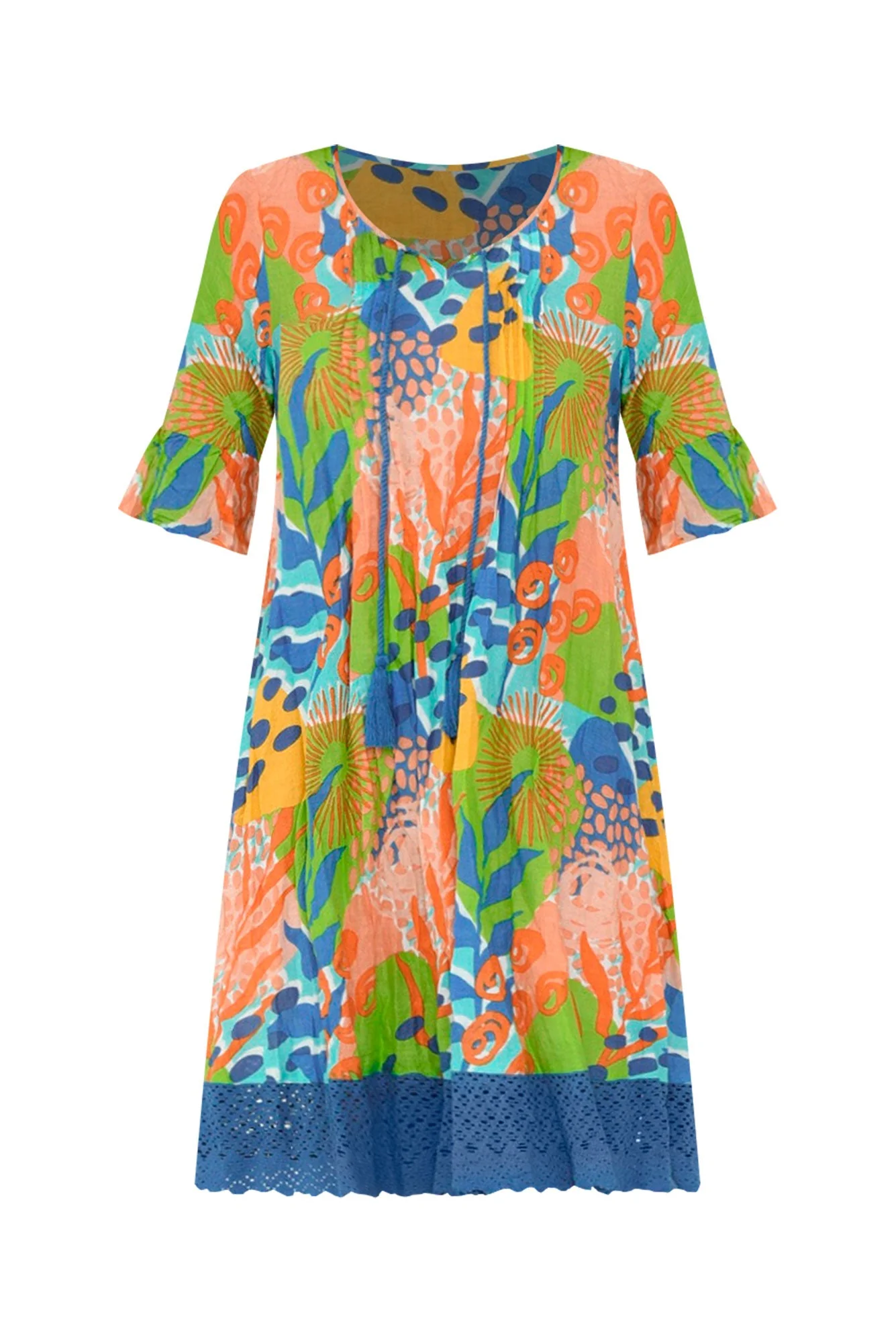 Cayman Blue Fern Cotton Tunic Dress