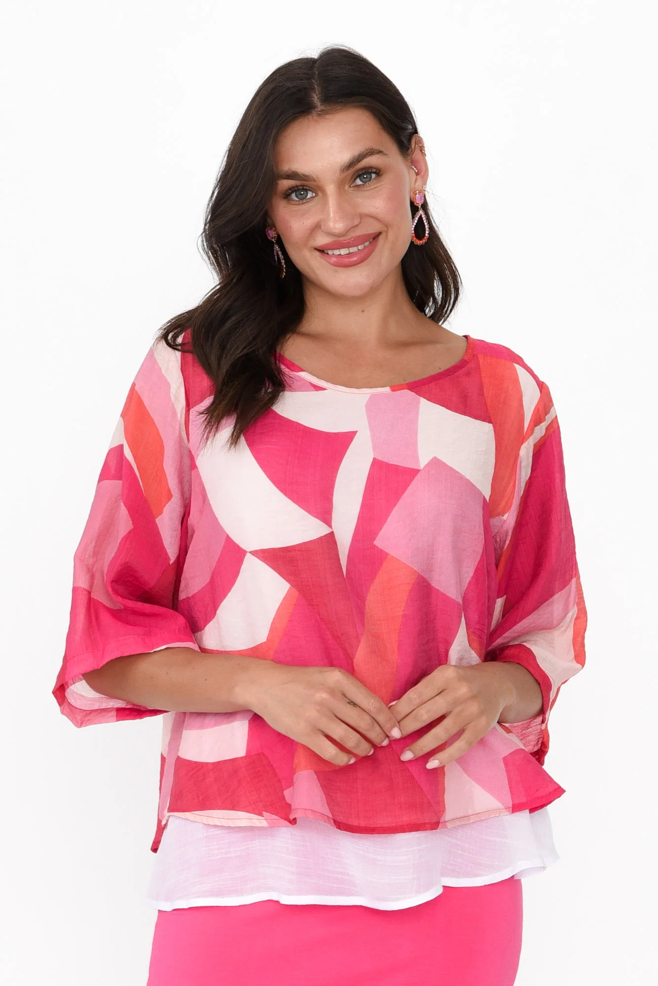 Liora Pink Geo Layered Top