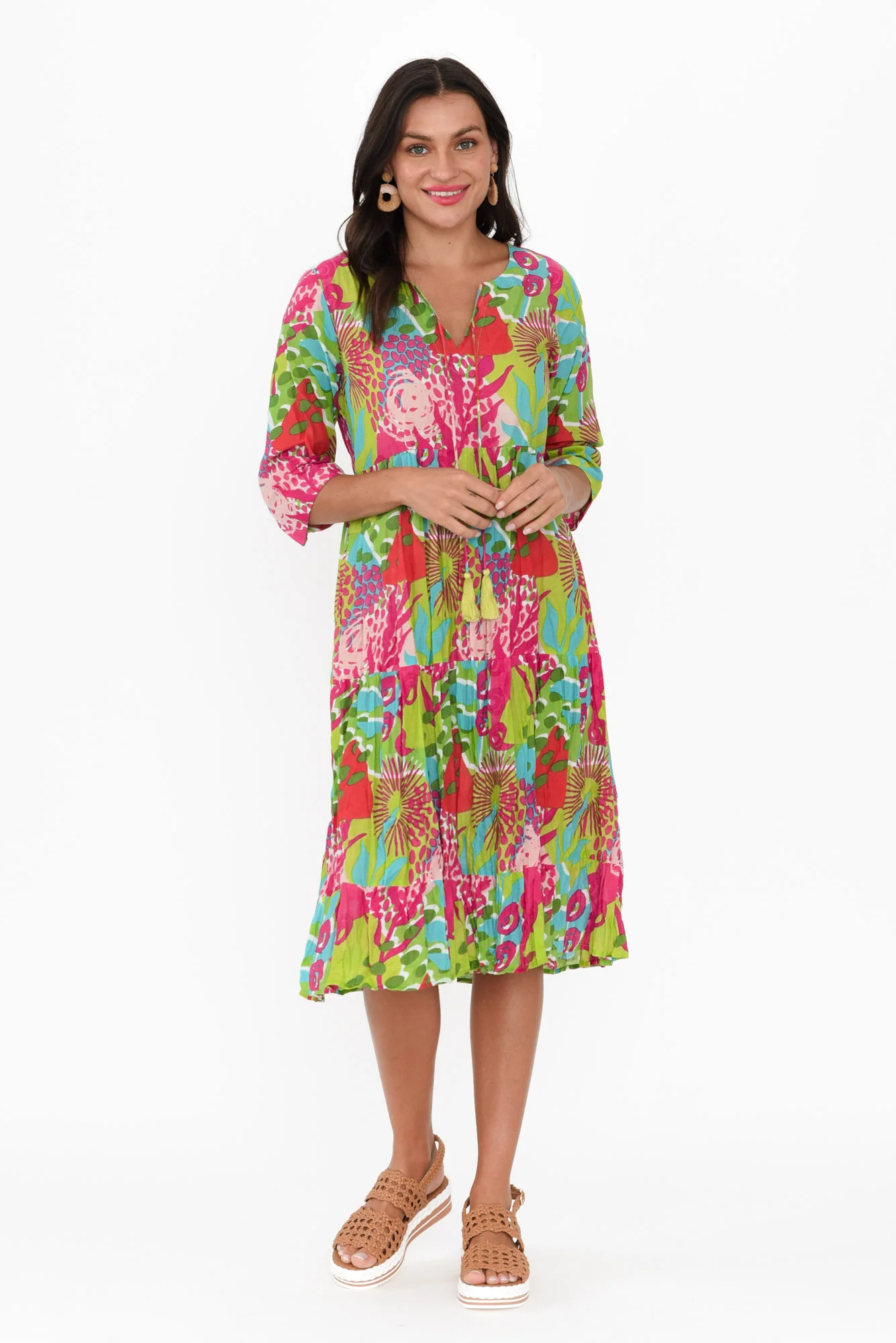 Milana Green Botanical Crinkle Cotton Dress
