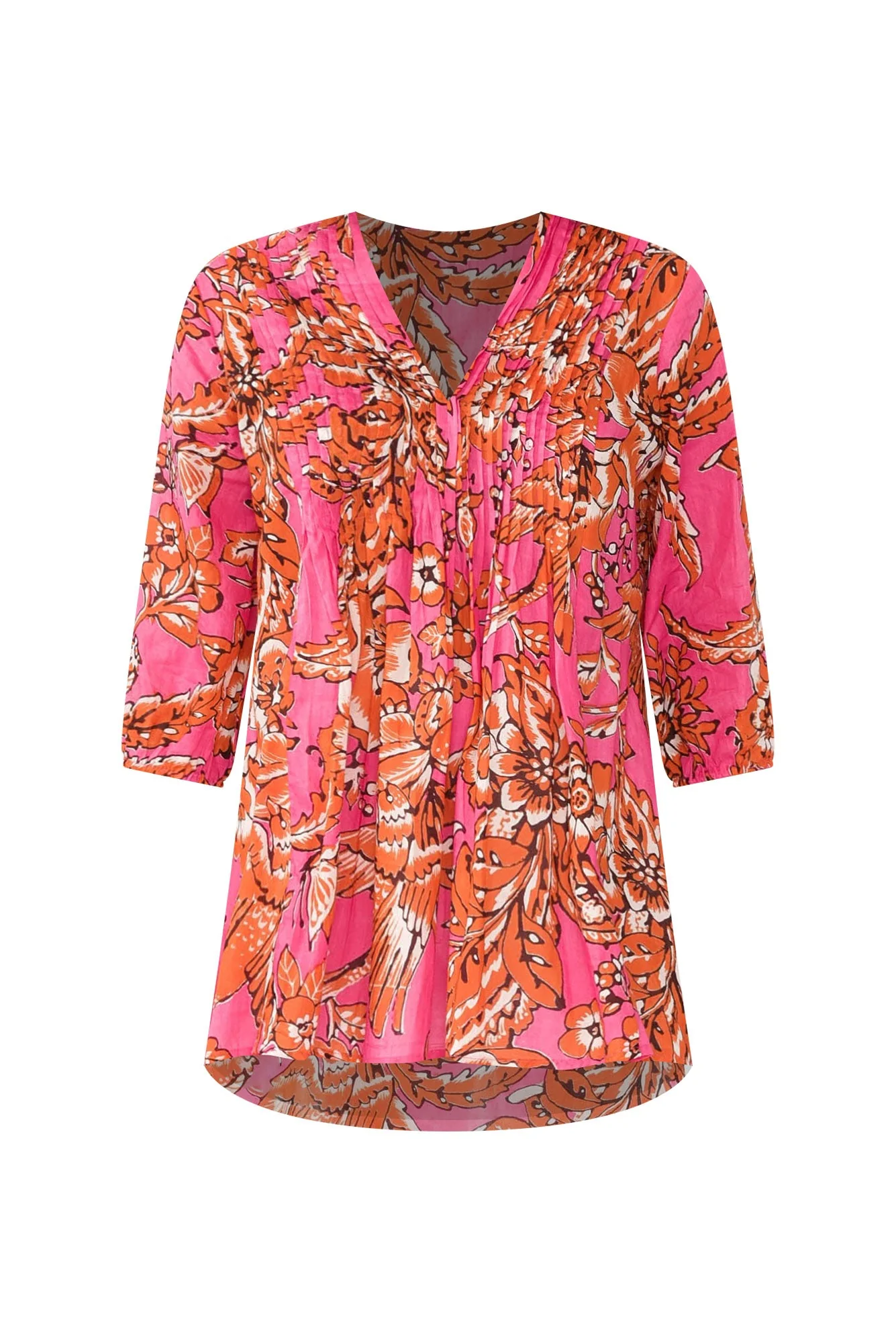 Alexa Orange Garden Cotton V Neck Top