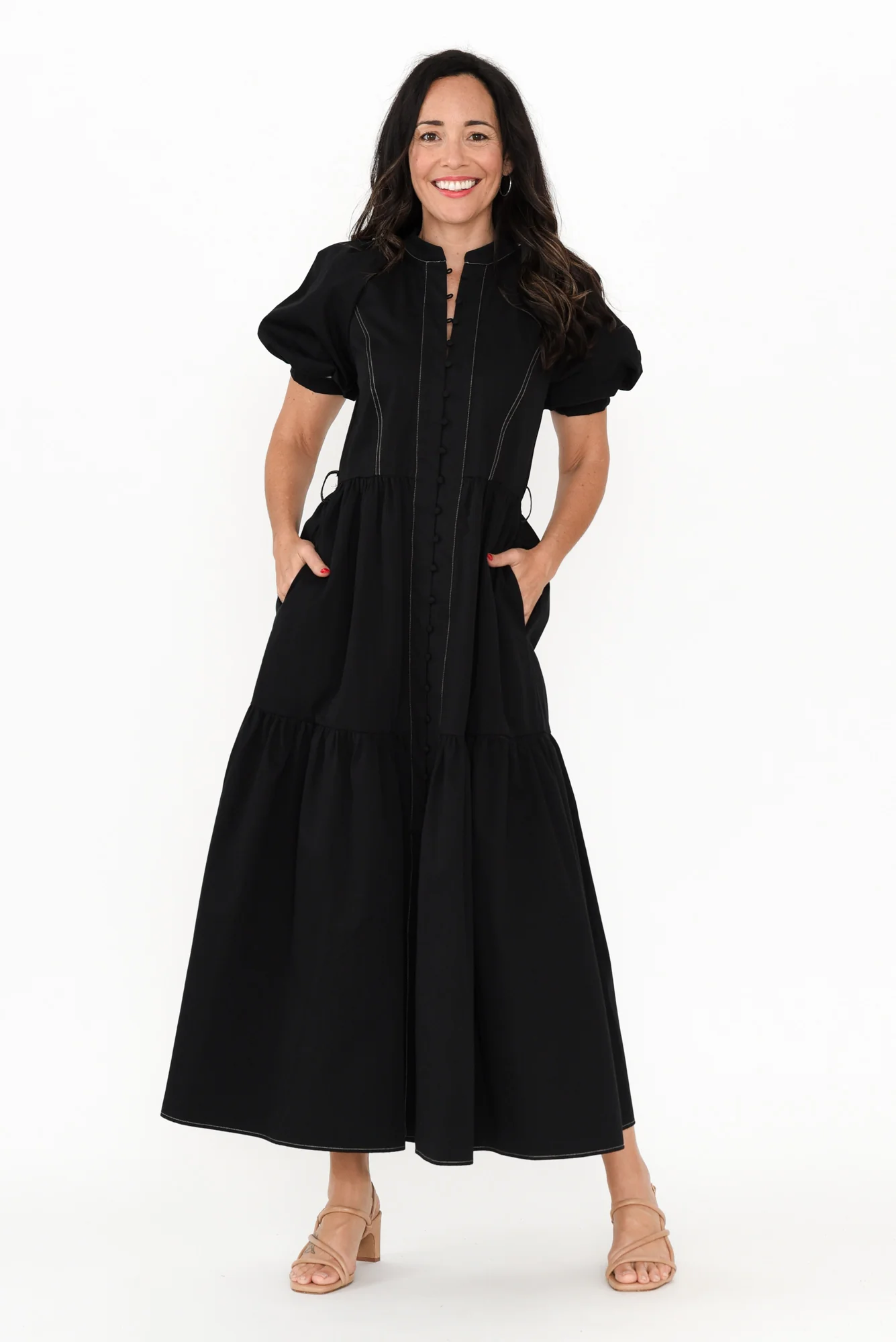 Amour Black Cotton Belted Dress