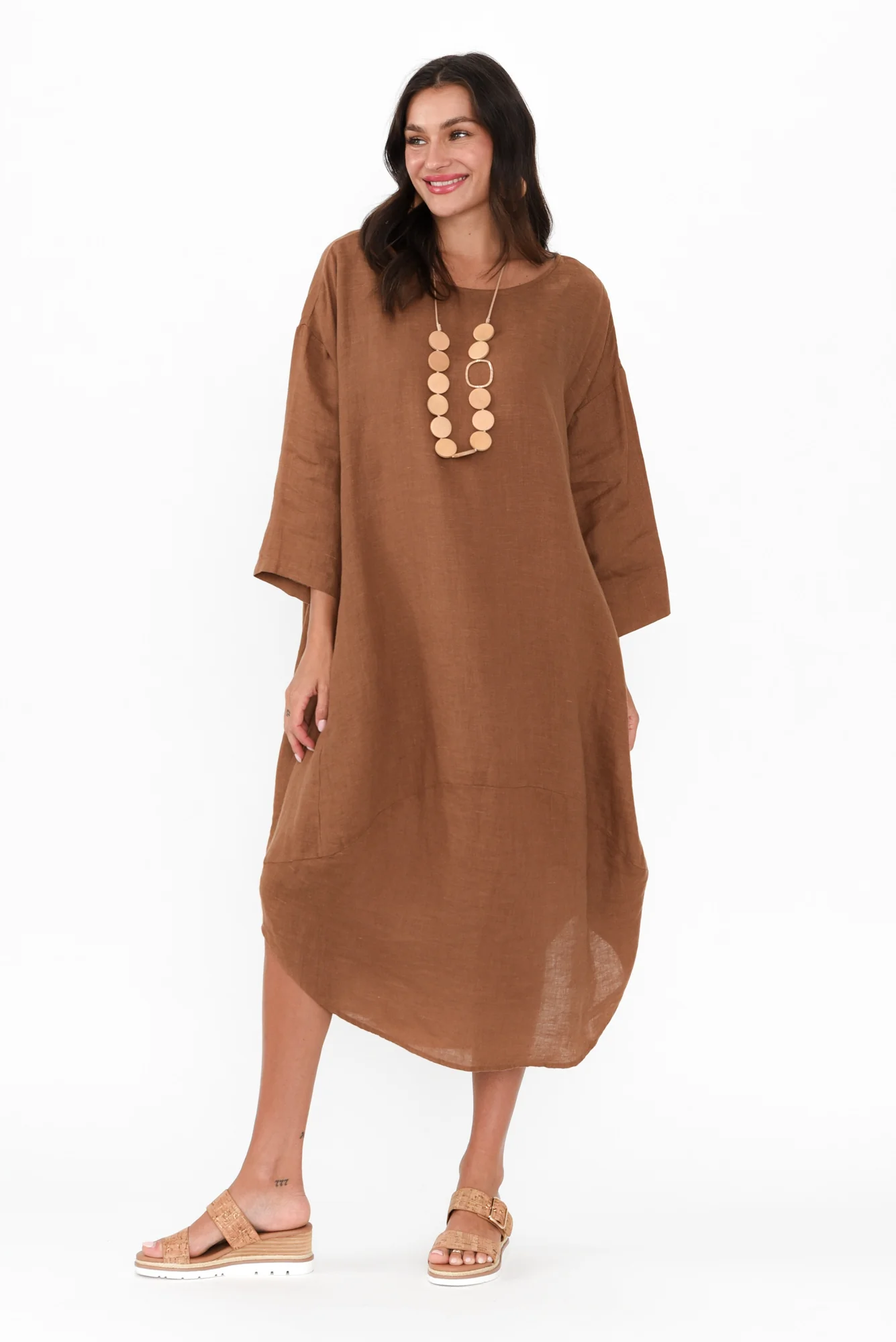 Kana Mocha Linen Dress