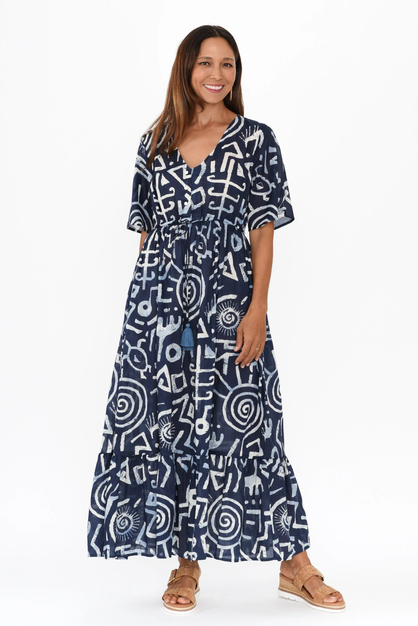 Bella Blue Geo Cotton Tier Dress