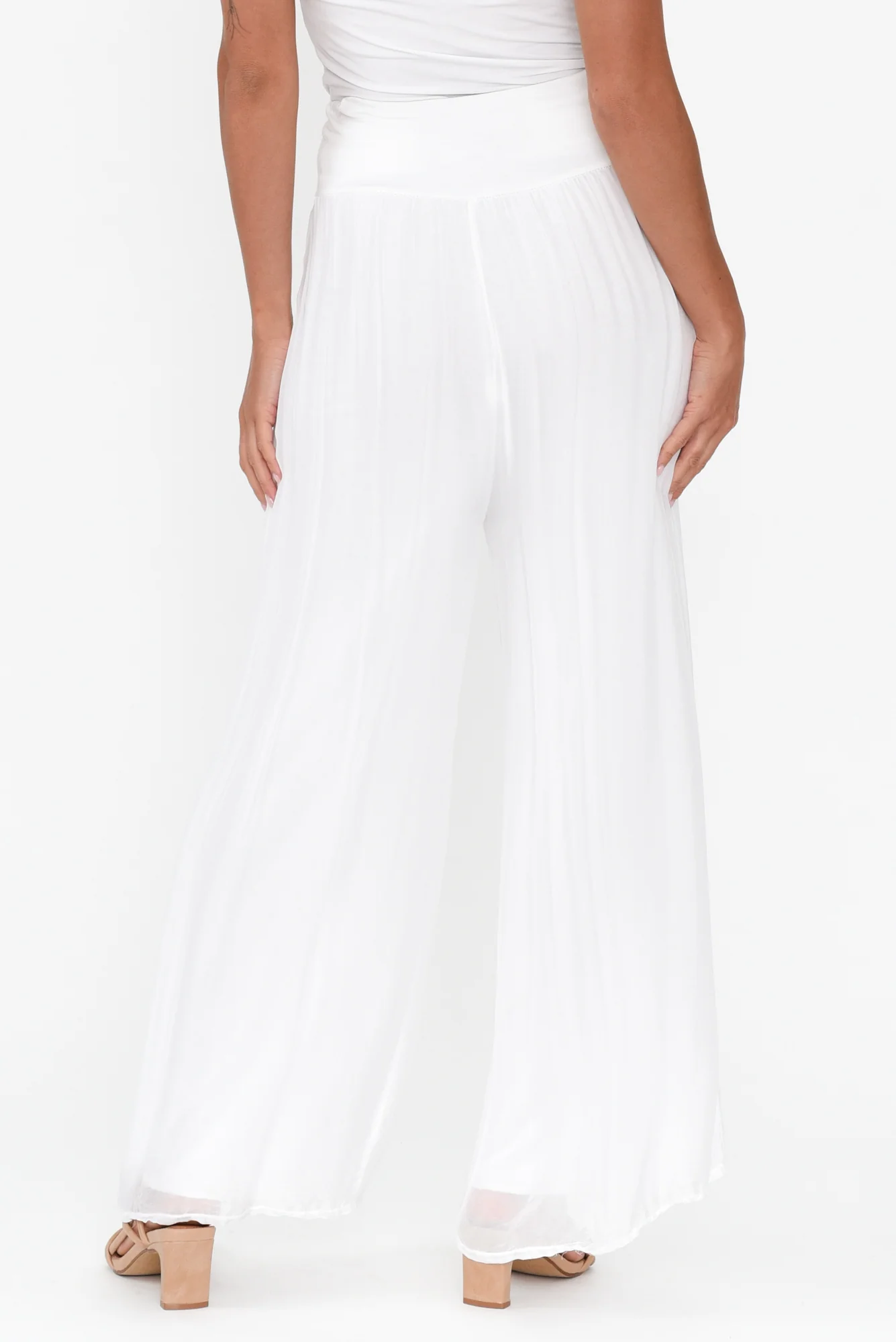 Laurier White Silk Wide Leg Pants