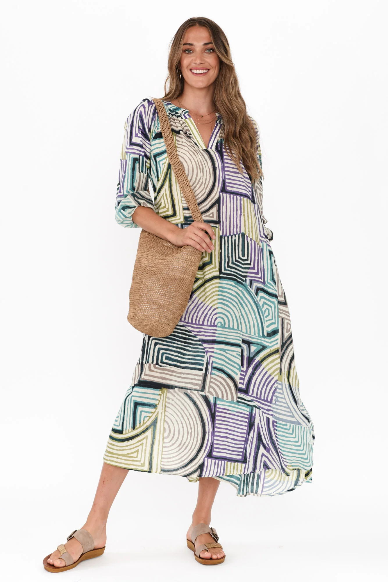 Liliana Green Ripple Cotton Kaftan