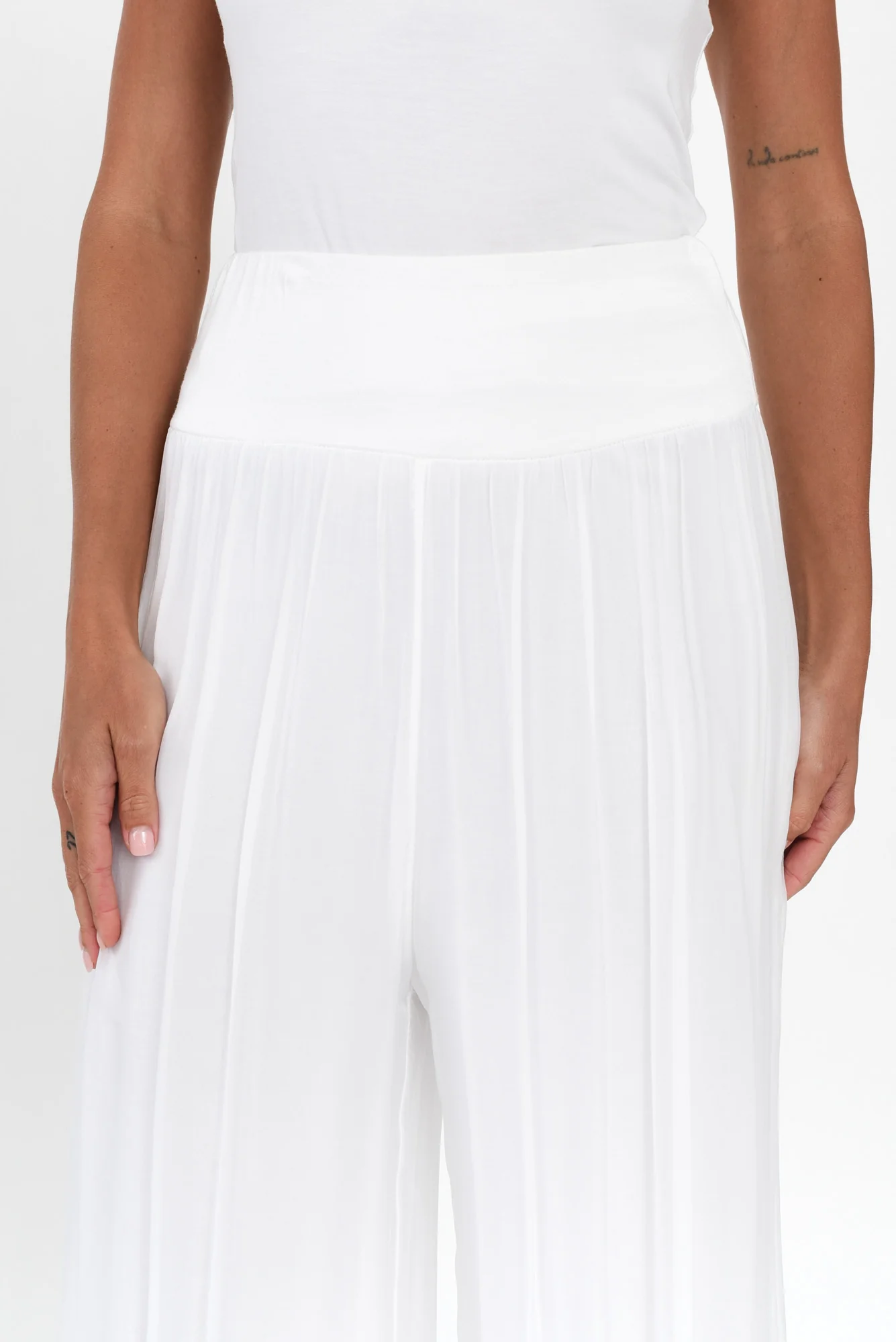 Laurier White Silk Wide Leg Pants