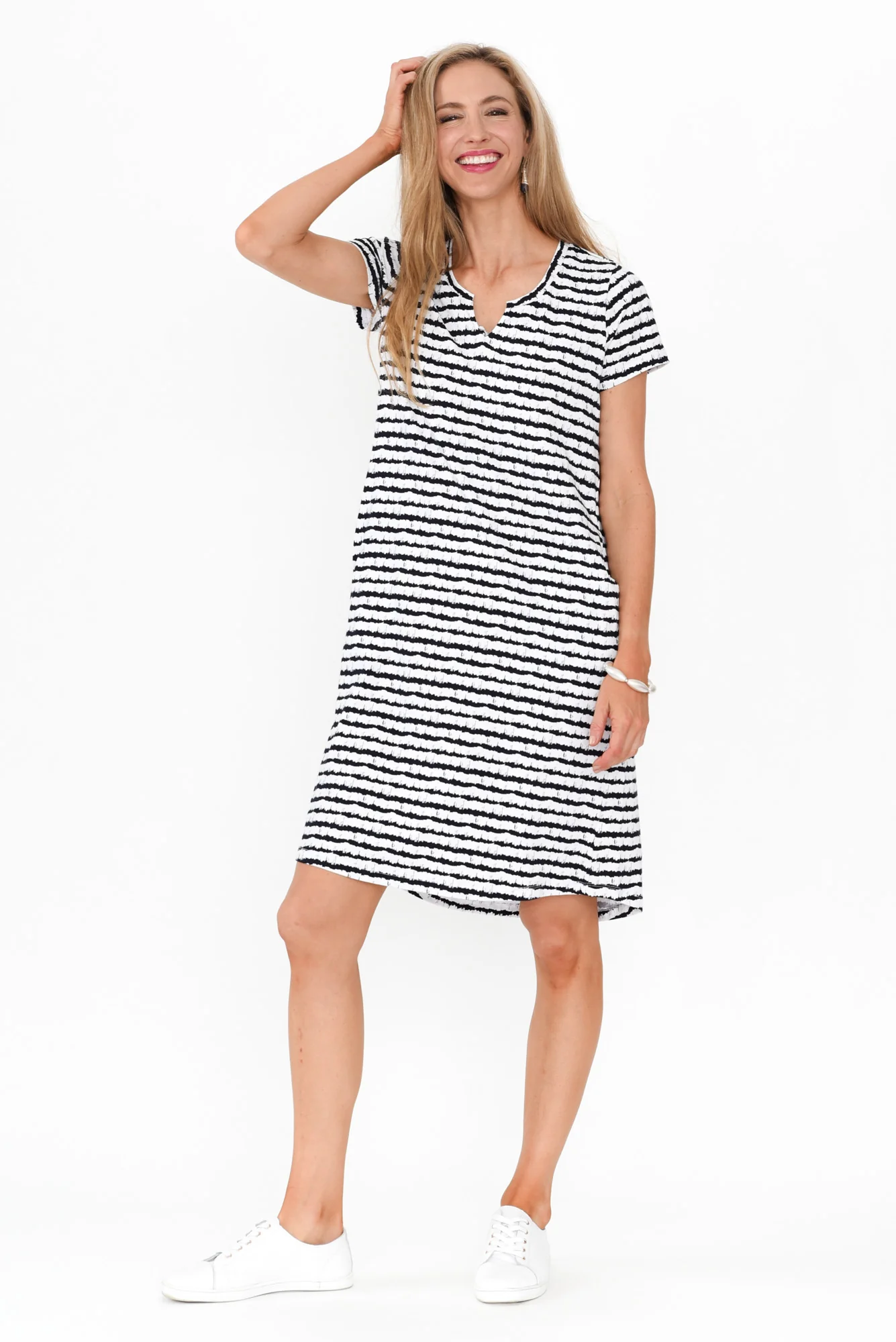Mandy Navy Abstract Stripe Cotton Tee Dress