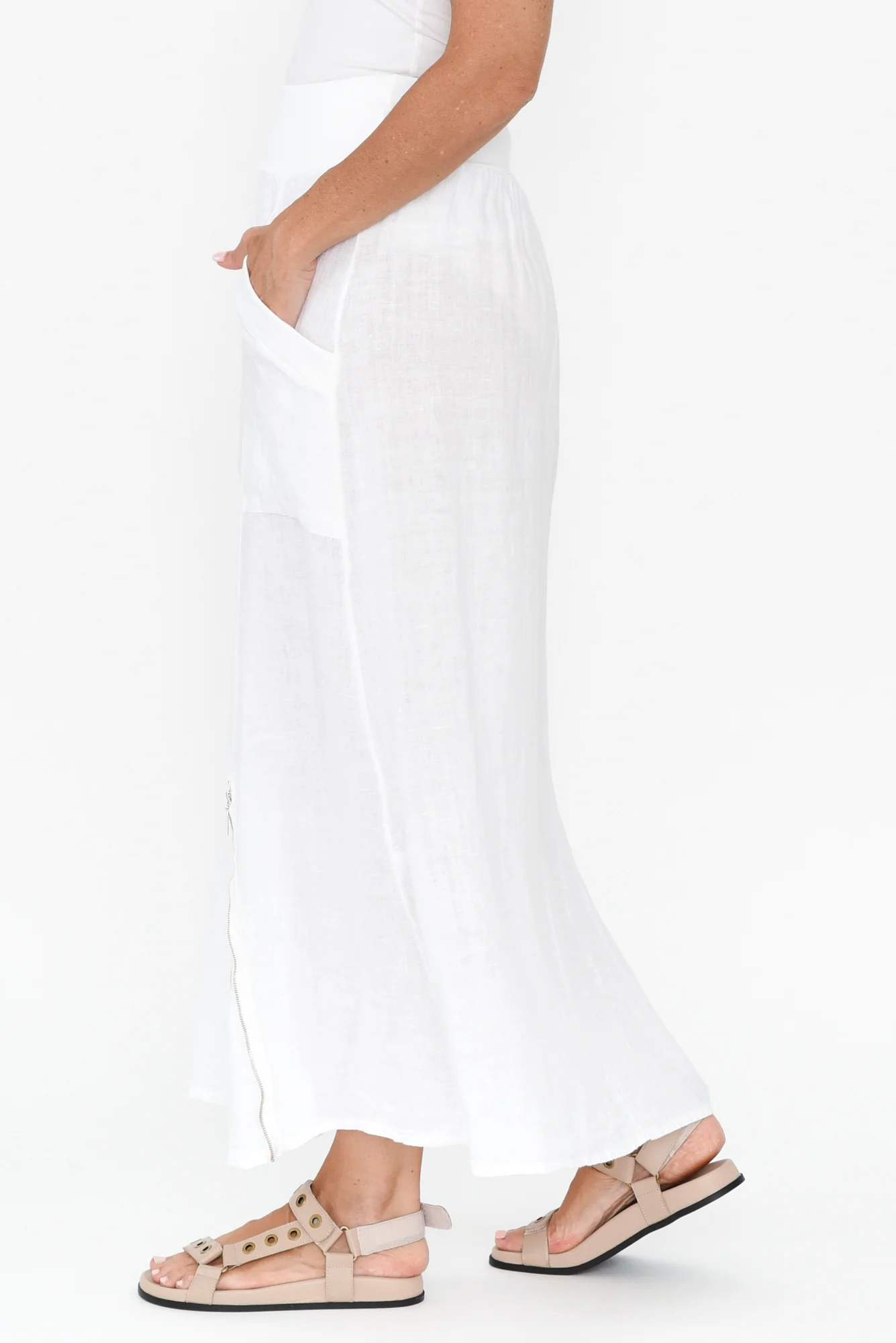 Ani White Linen Pocket Maxi Skirt