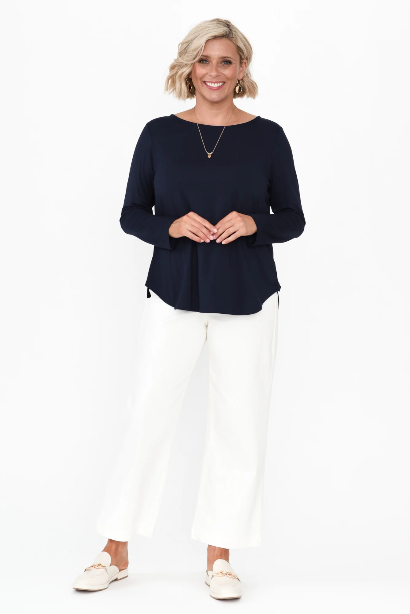 Adele Navy Long Sleeve Bamboo Tee