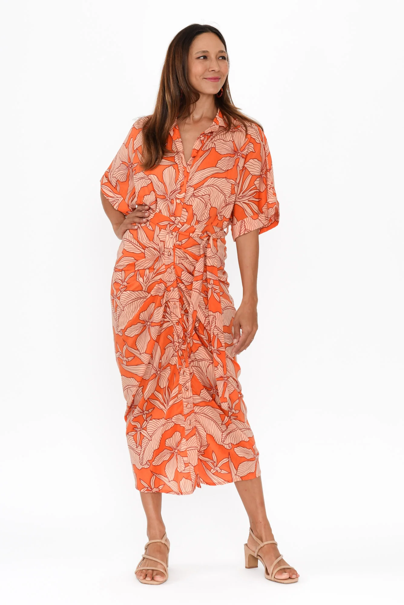 Valora Orange Bloom Cotton Shirt Dress