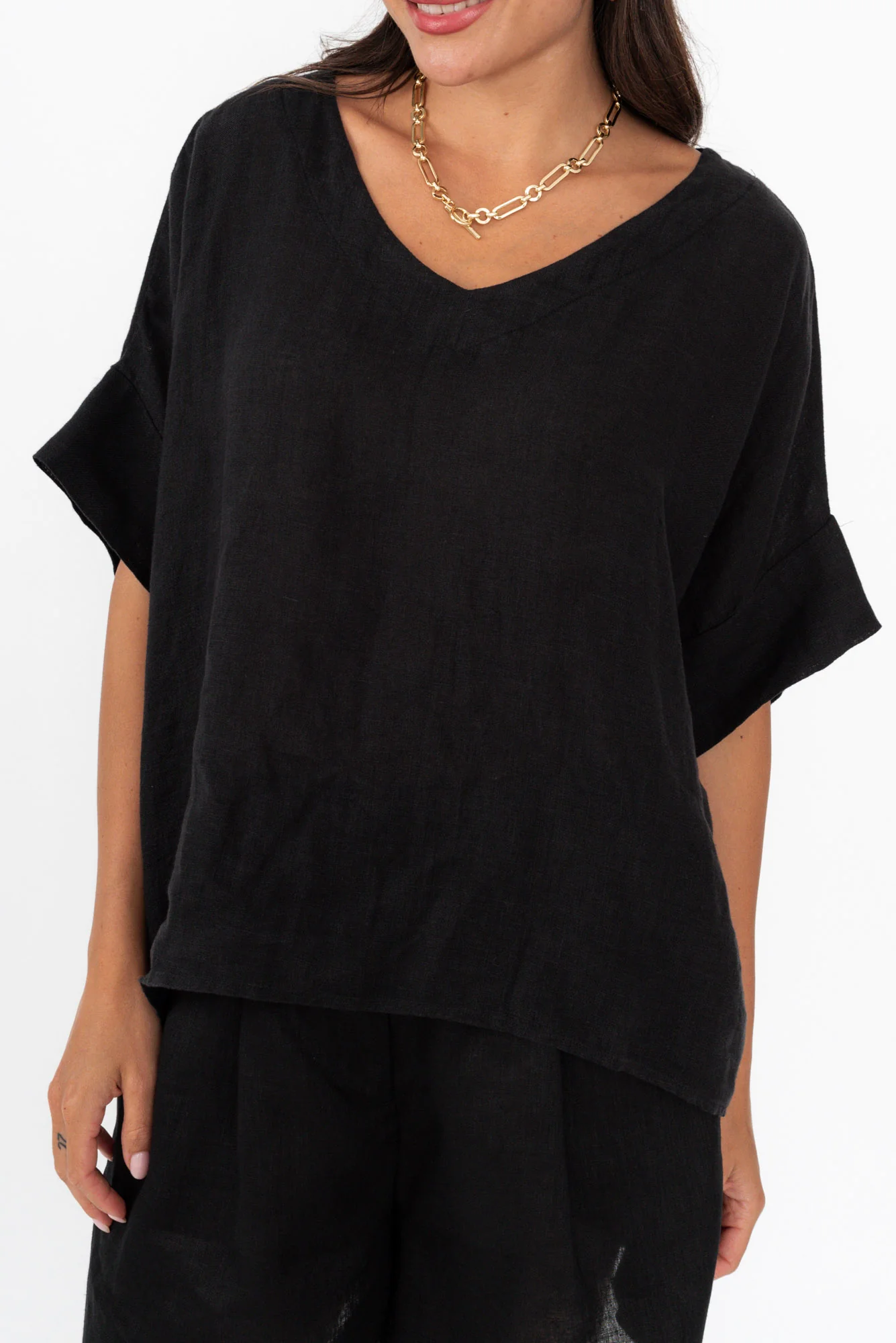 Kiro Black Linen Top
