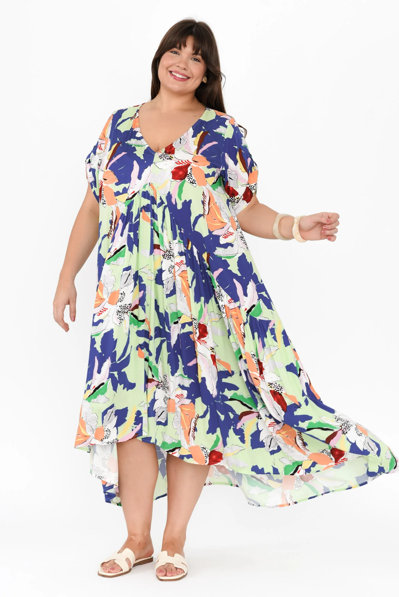 Blue Floral Peak Maxi Dress