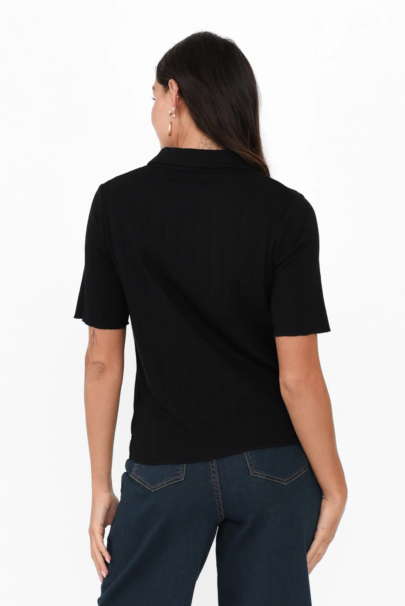 Novi Black Cotton Blend Ribbed Top