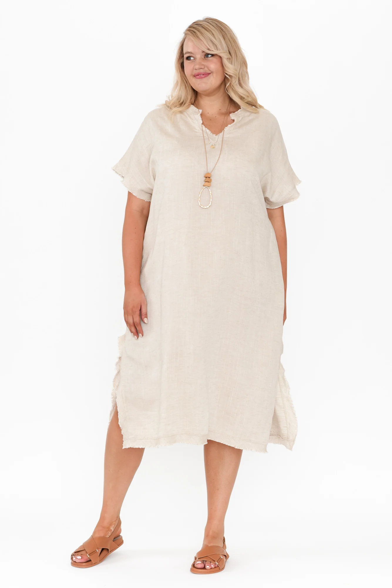 Darlene Beige Linen Blend Dress
