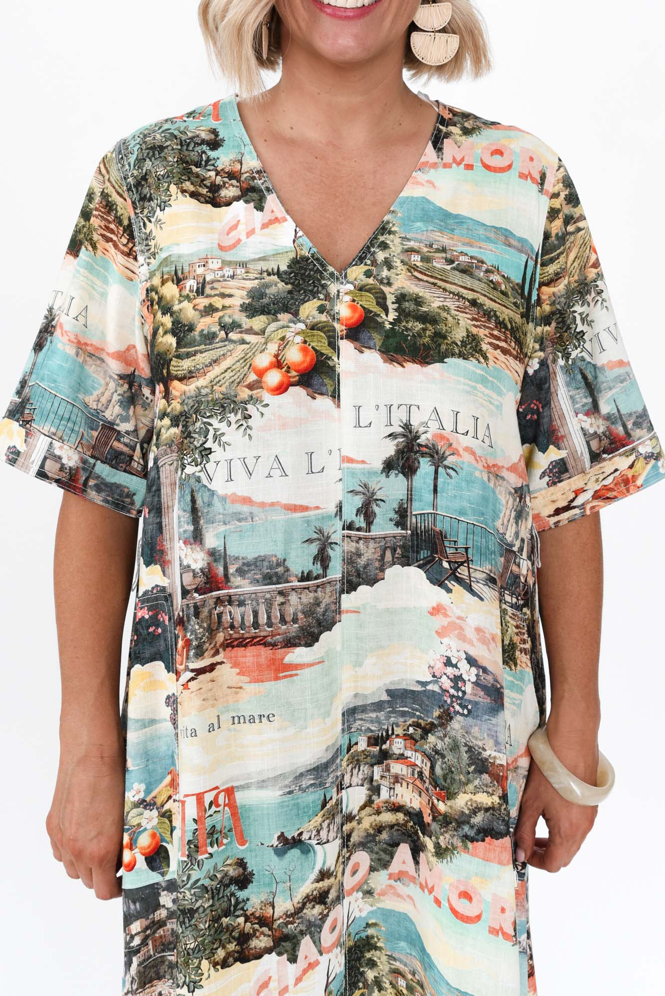 Inara Blue Island Linen Blend Dress