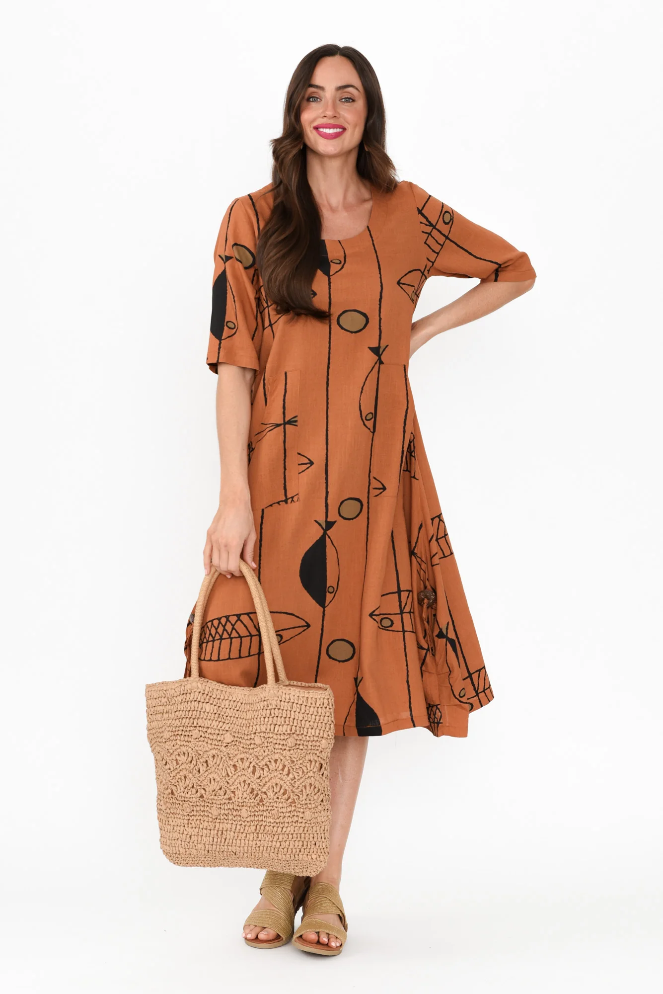 Hailee Rust Sea Linen Cotton Dress