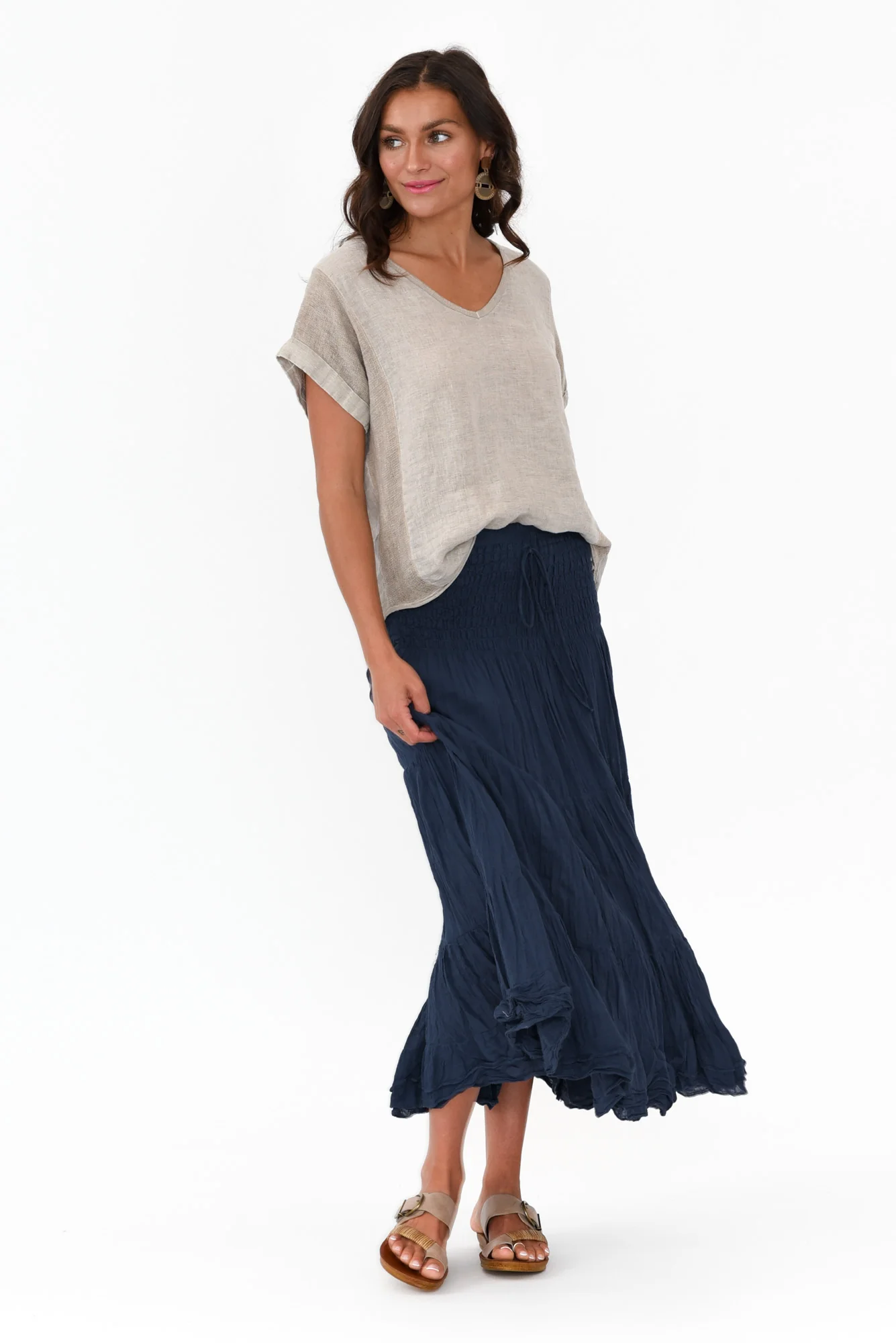 Dorian Beige Linen Cotton Top