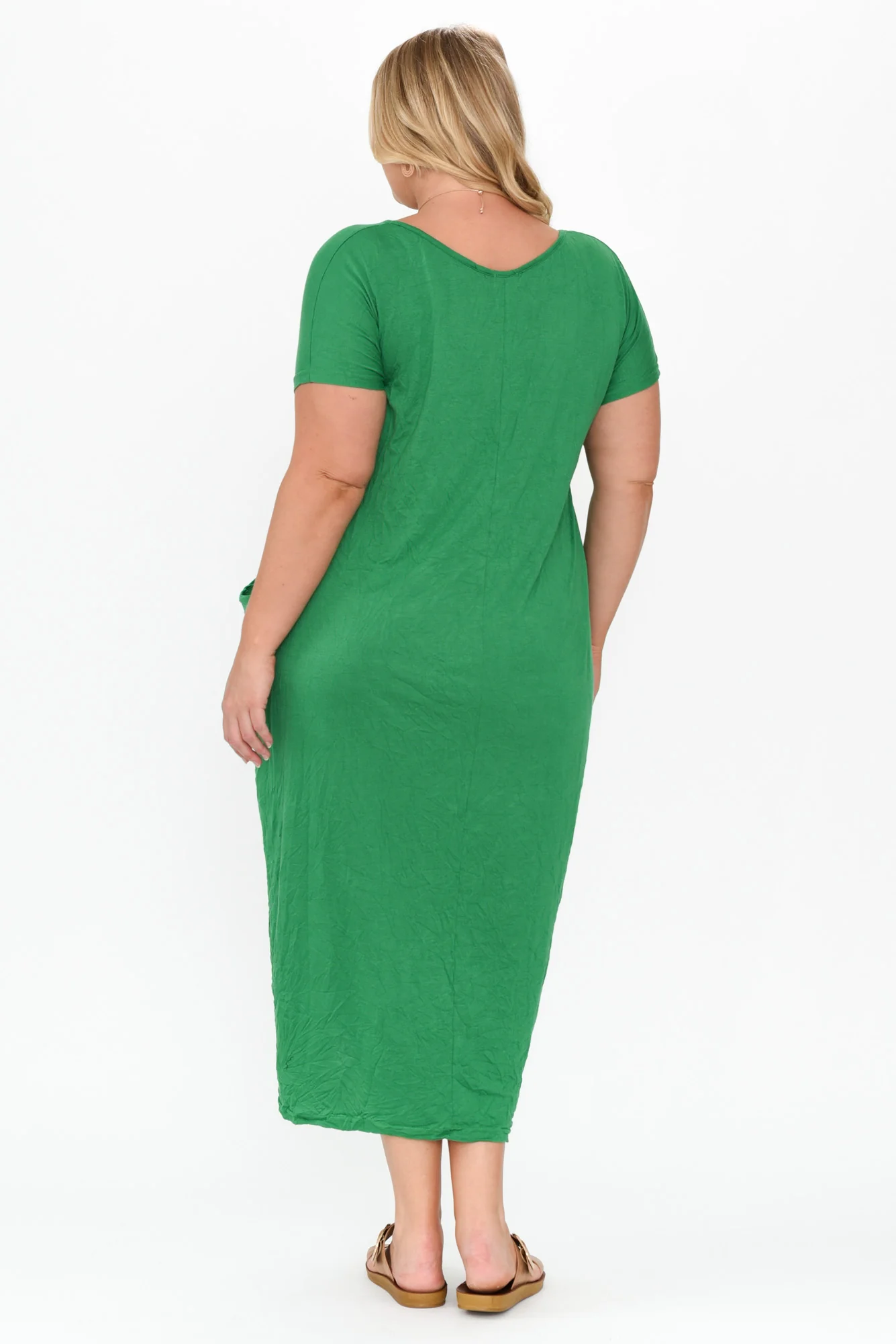Travel Green Crinkle Cotton Maxi Dress