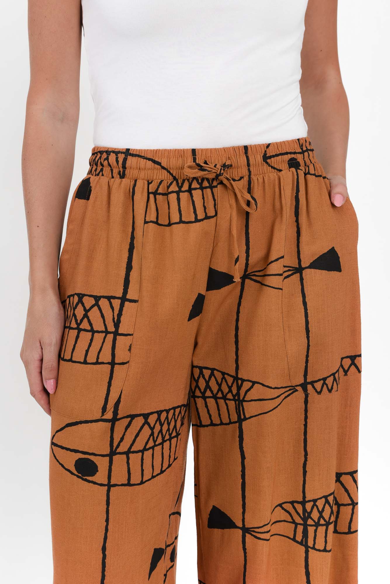 Minnelli Rust Sea Linen Cotton Pants