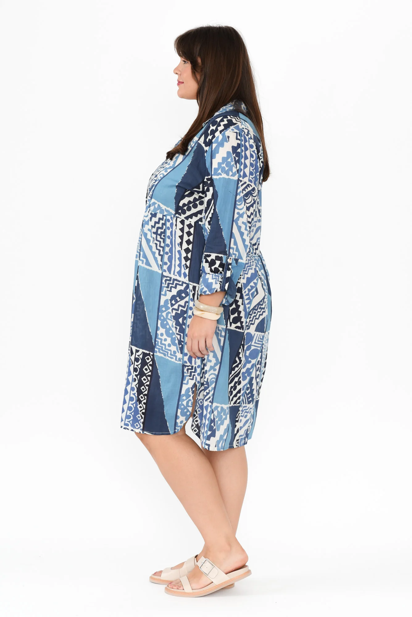 Maya Blue Motif Cotton Shirt Dress