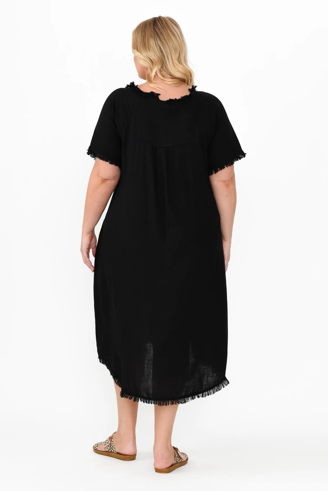 Humphrey Black Cotton Linen Frayed Dress