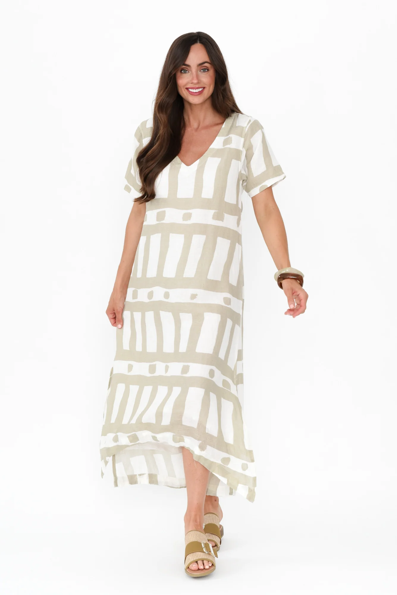 Posie Beige Geo Linen Tee Dress