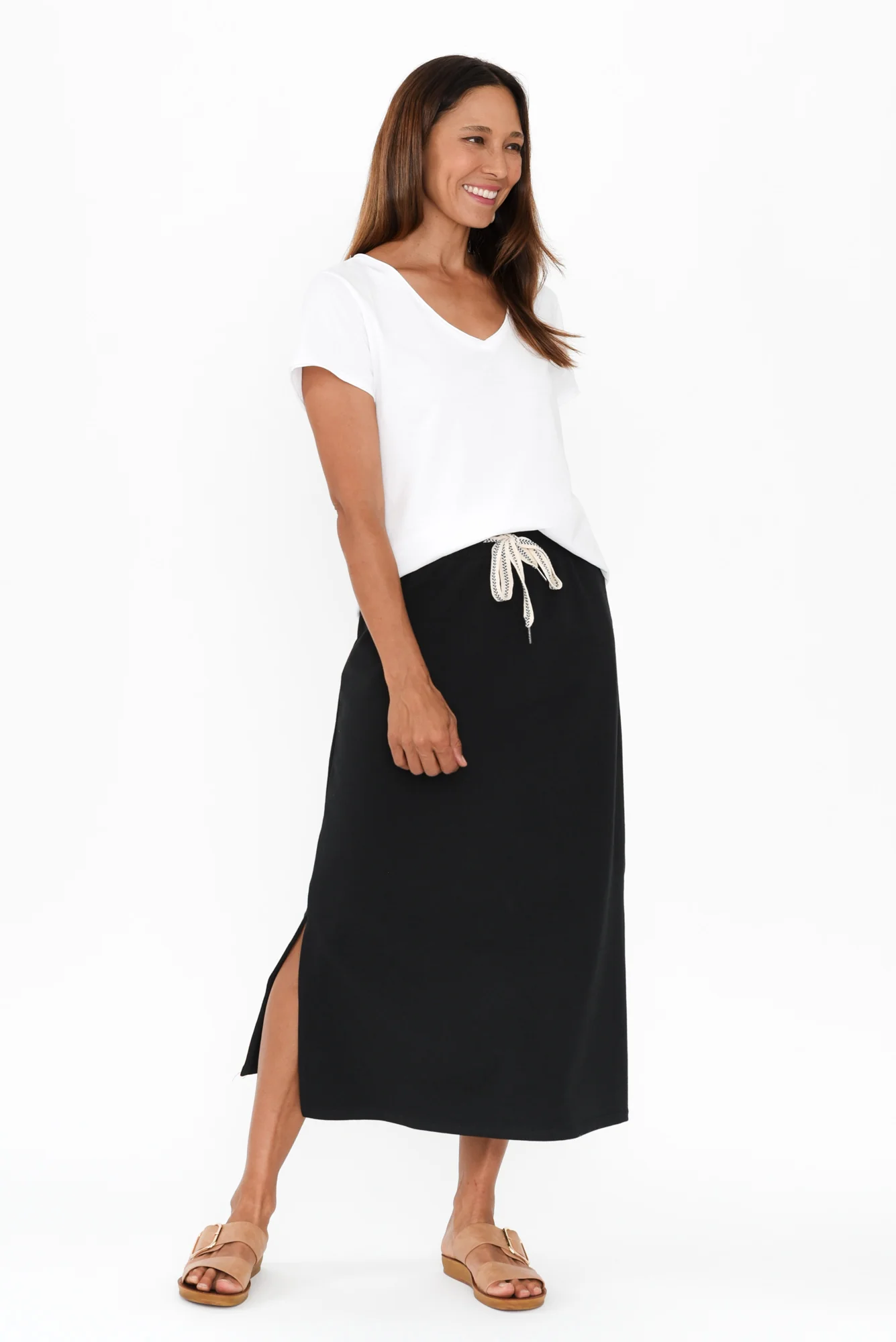 Travel Black Cotton Maxi Skirt