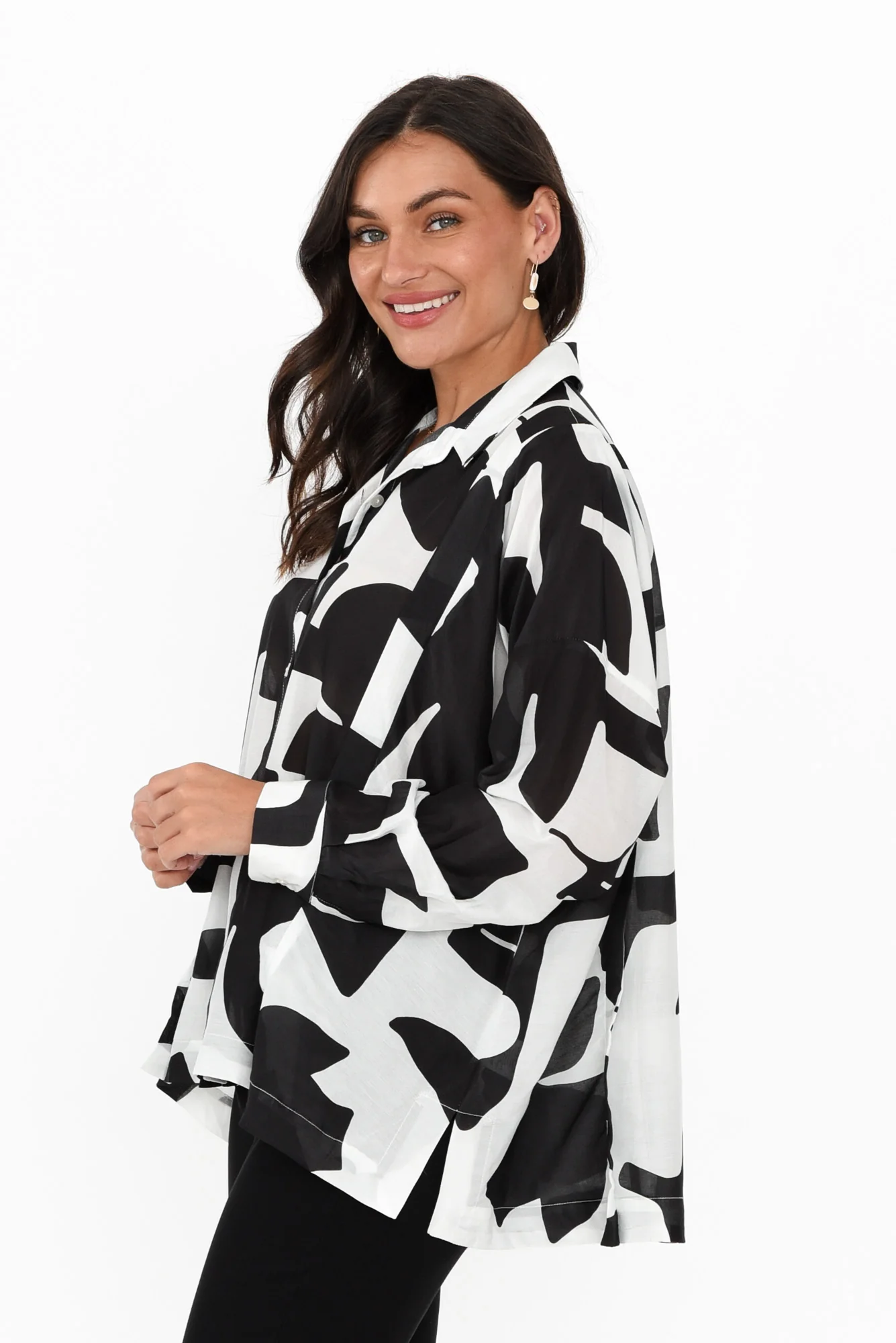 Arona Black Abstract Cotton Silk Shirt