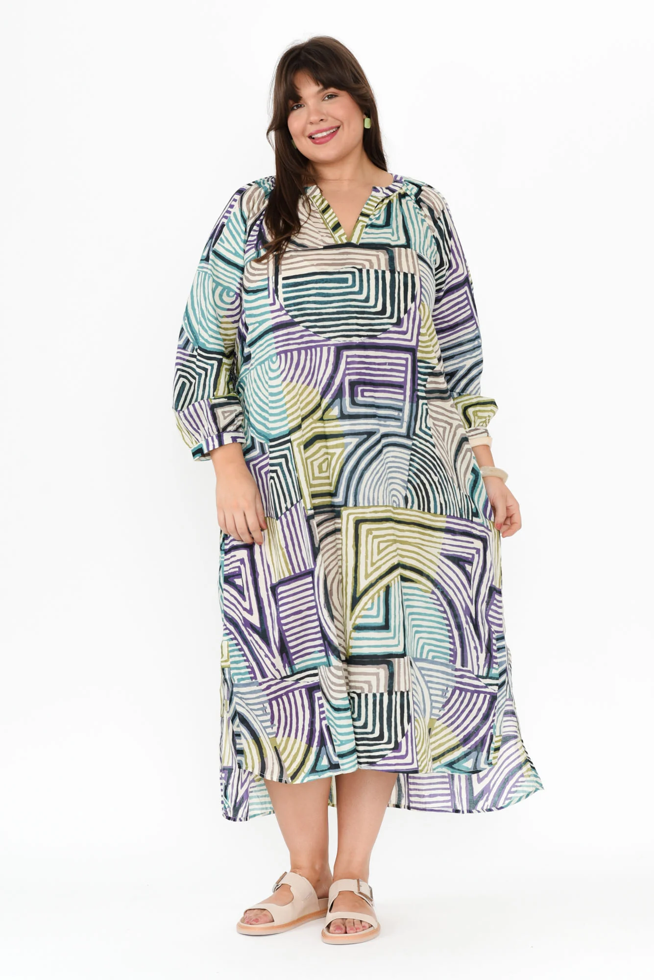Liliana Green Ripple Cotton Kaftan