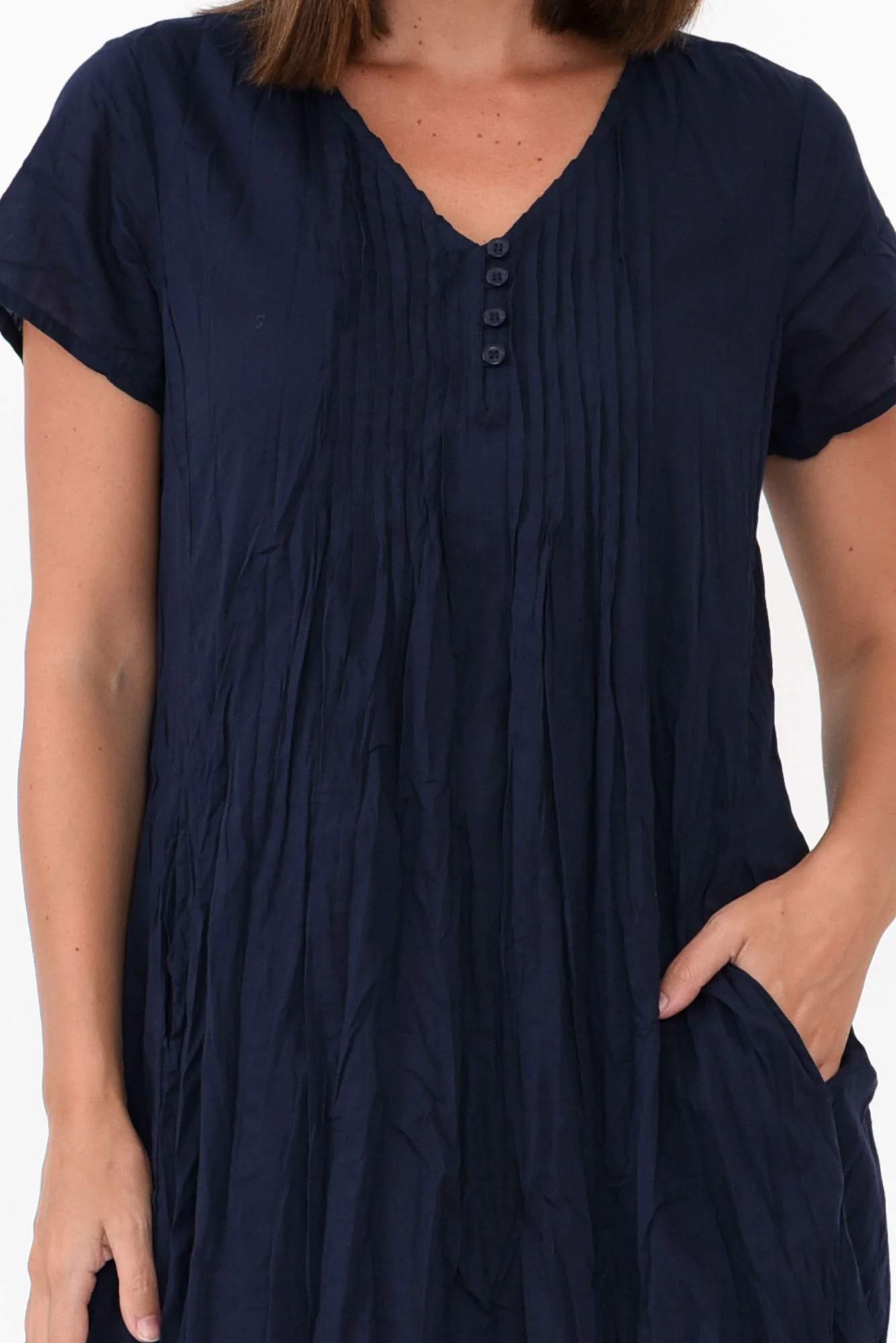 Sabina Navy Crinkle Cotton Dress
