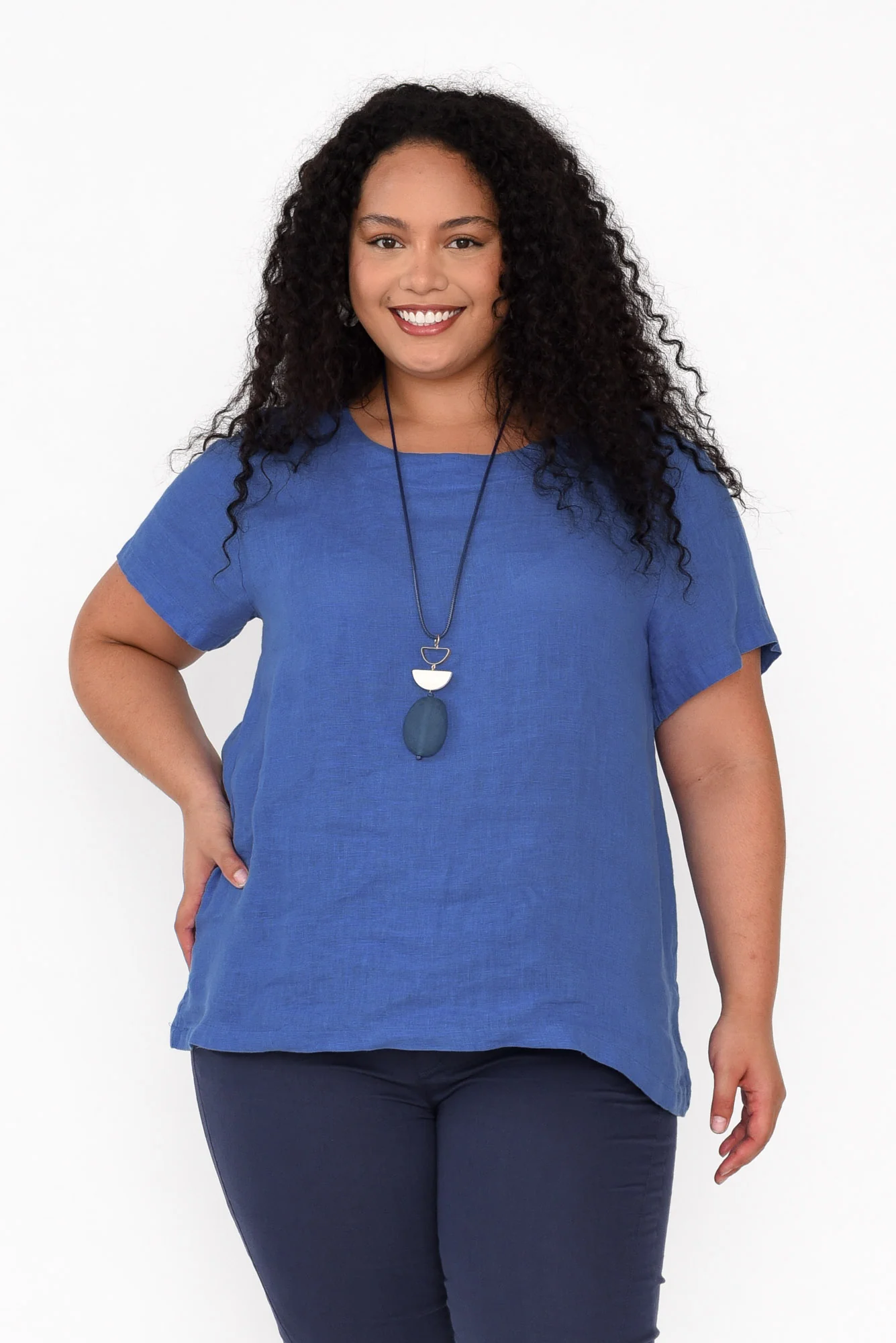 Micah Cobalt Linen Scoop Neck Top