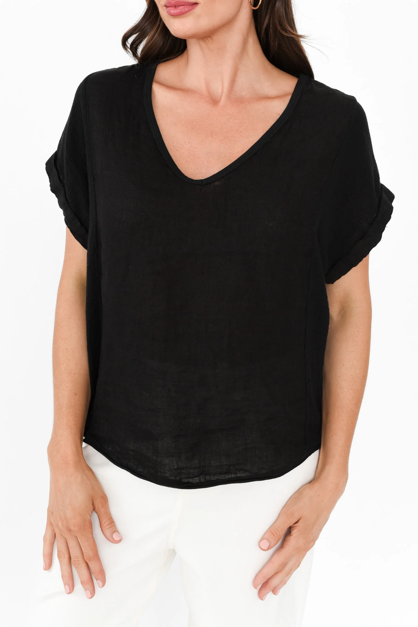 Dorian Black Linen Cotton Top