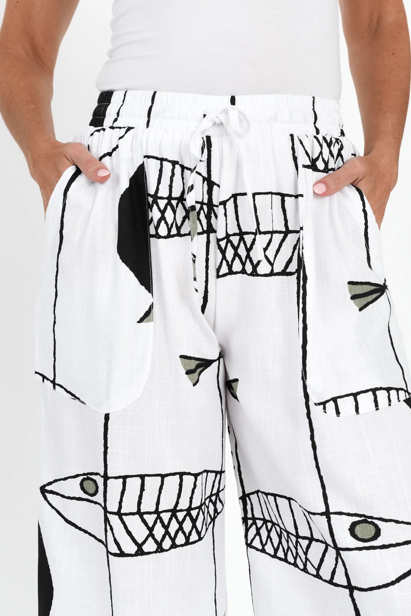 Minnelli White Sea Linen Cotton Pants