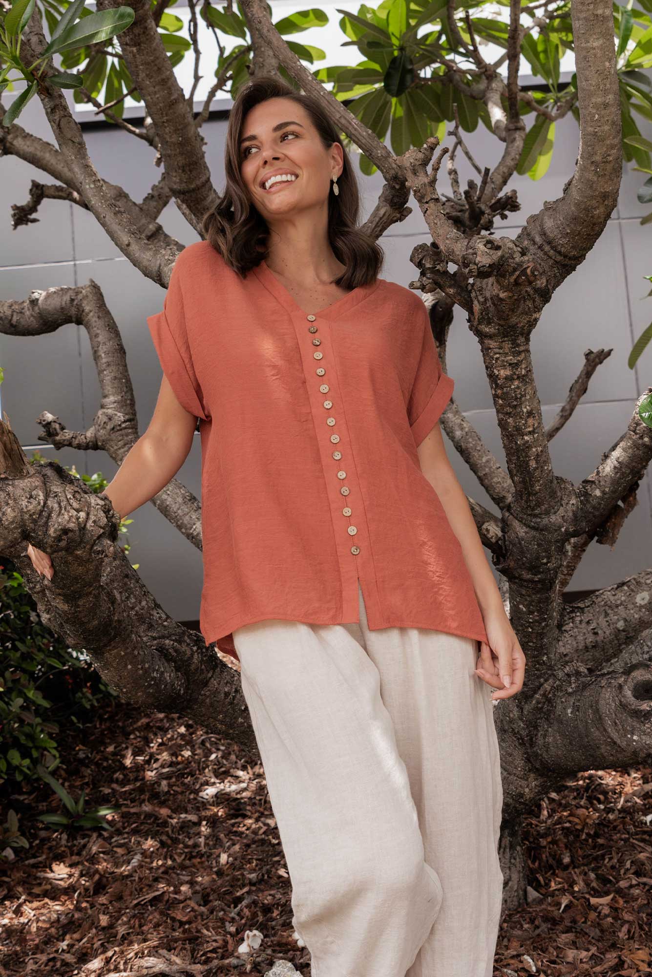 Miray Rust Button Top