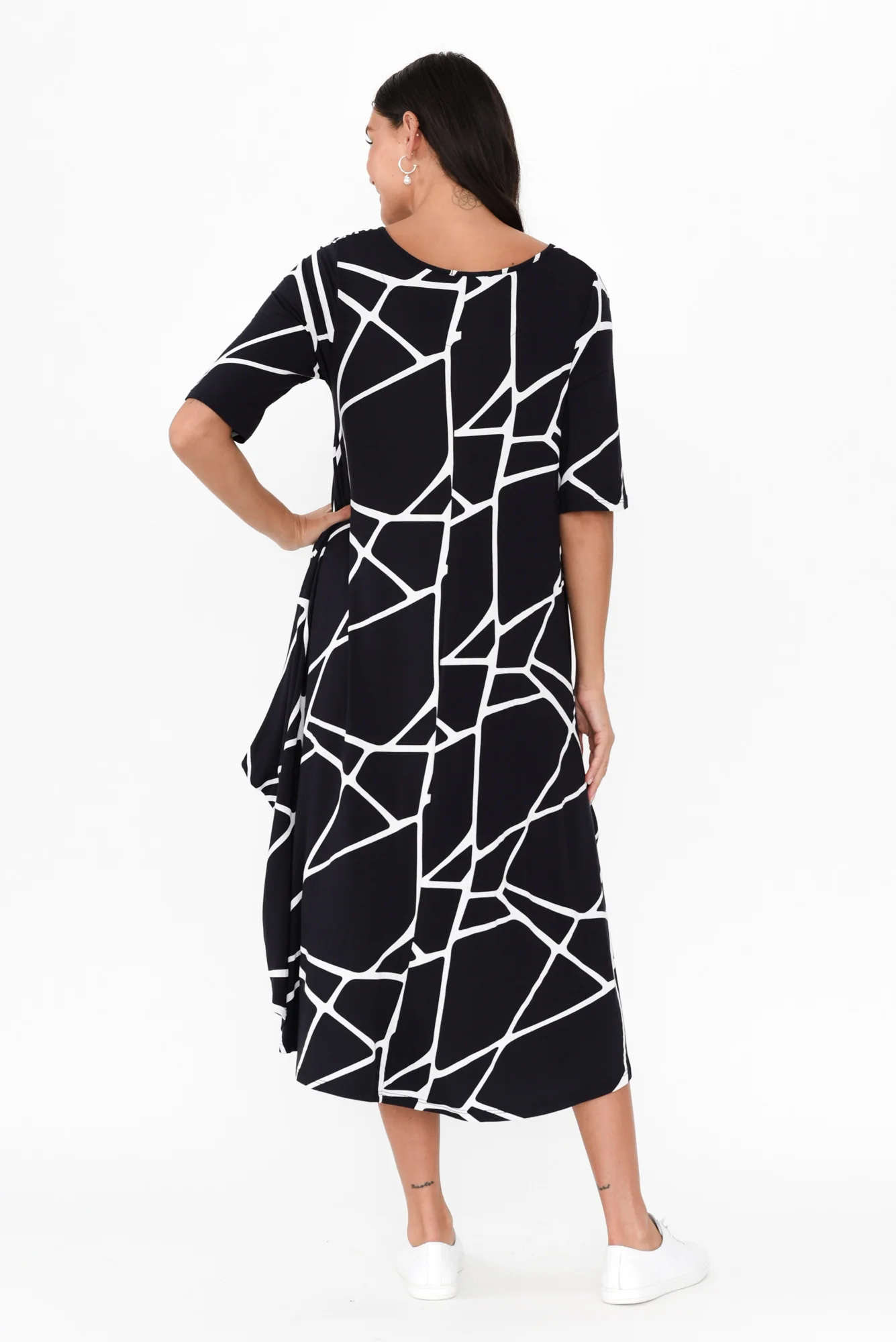 Navy Marble Micro Modal Tri Drape Dress