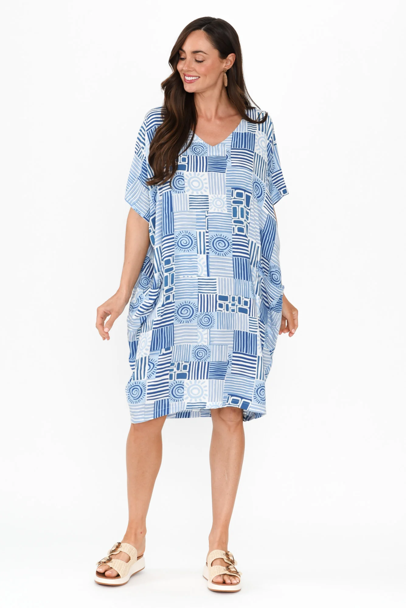 Esma Blue Abstract Pocket Dress