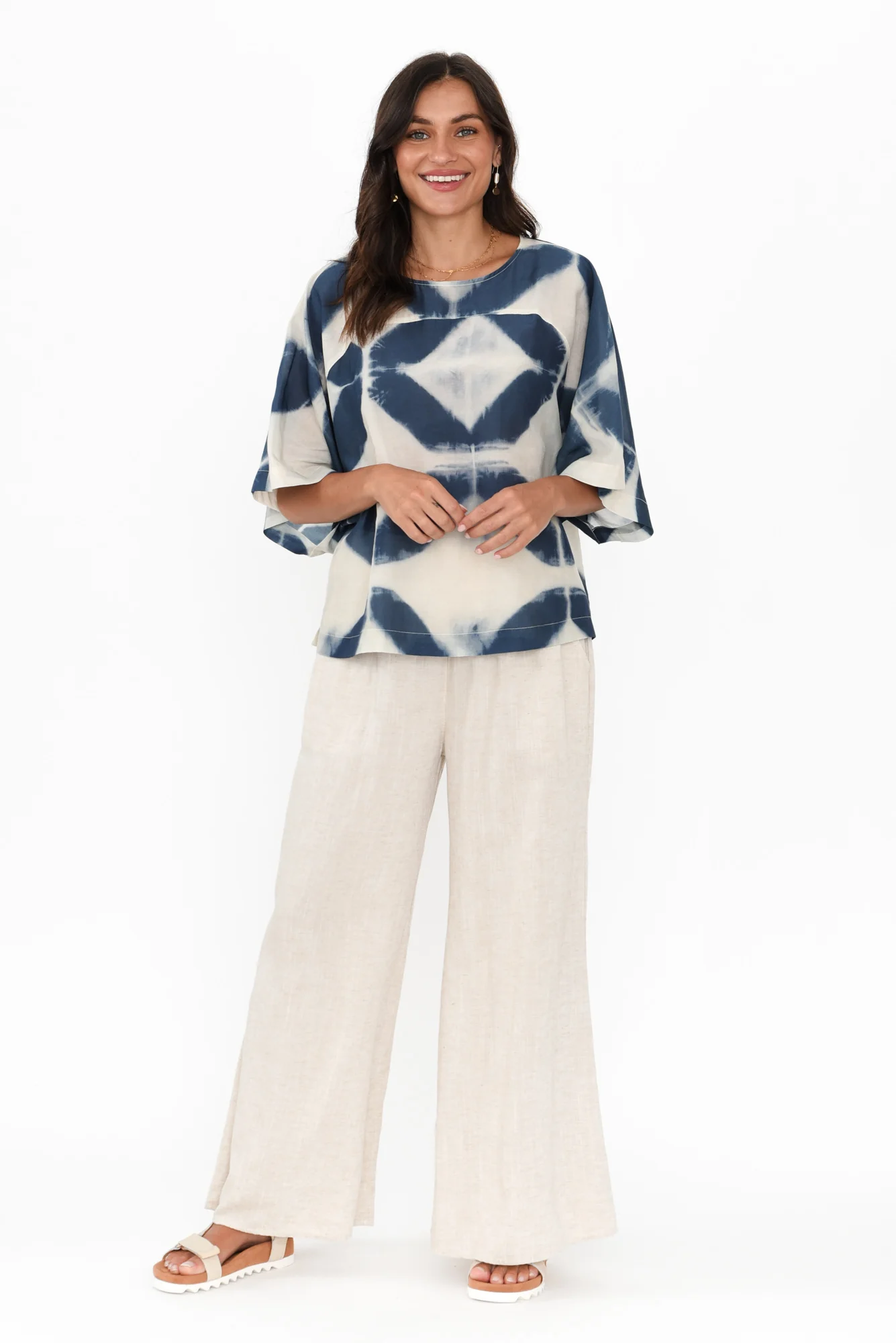 Baley Blue Diamond Cotton Silk Top