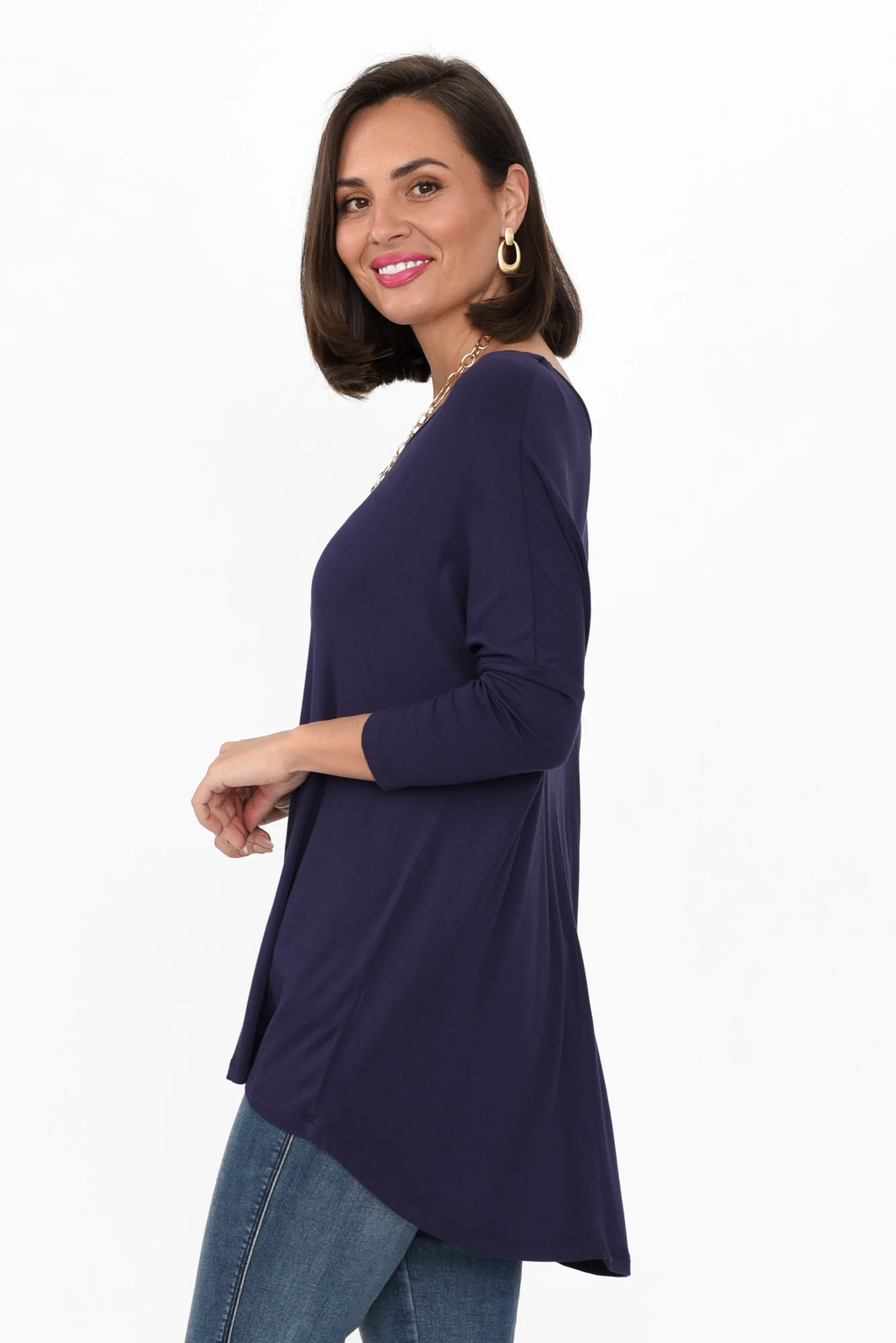Navy Milan 3/4 Sleeve Top