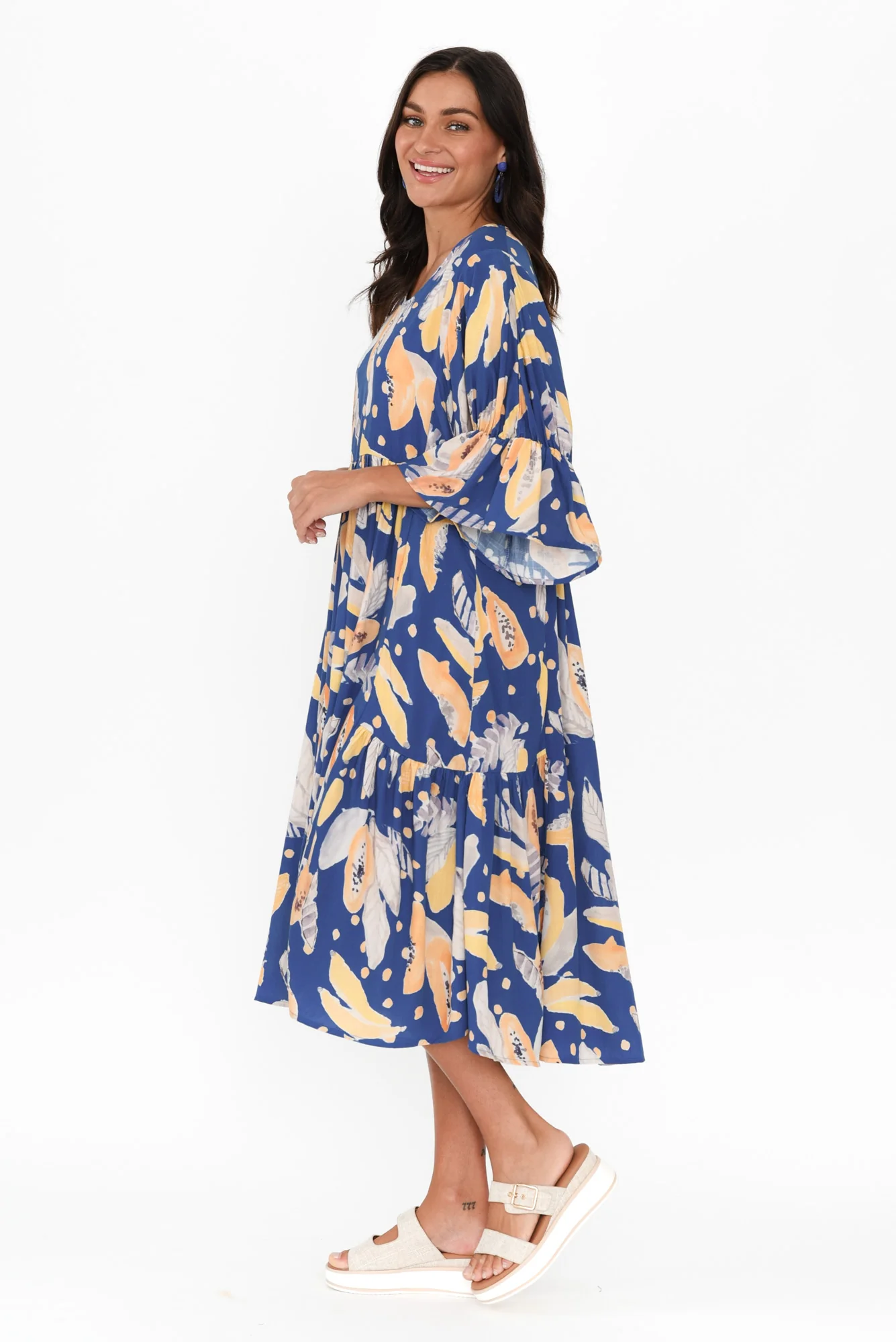 Ivana Blue Fruity Frill Sleeve Dress