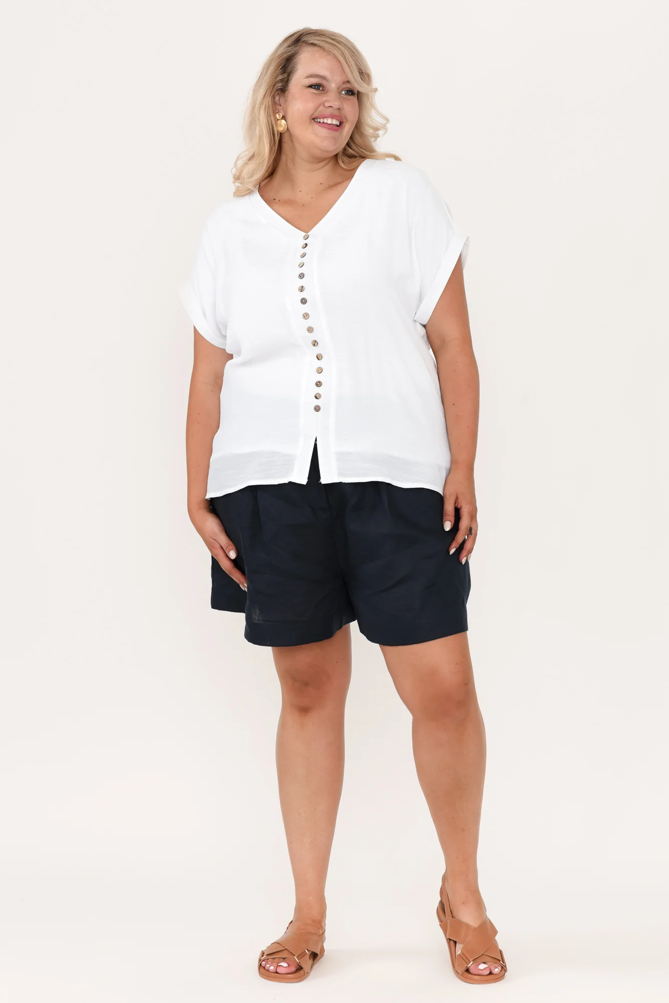 Miray White Button Top