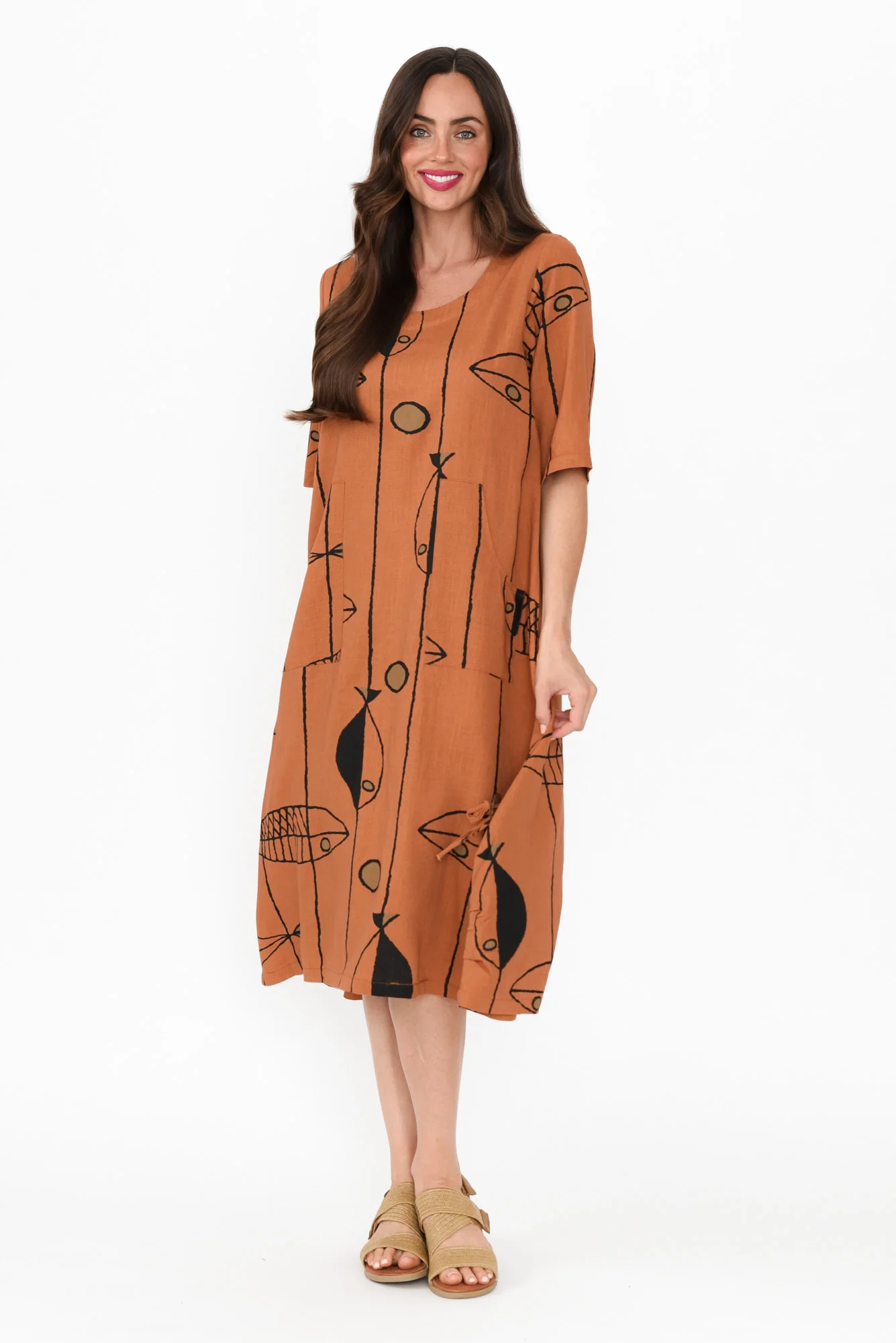 Hailee Rust Sea Linen Cotton Dress