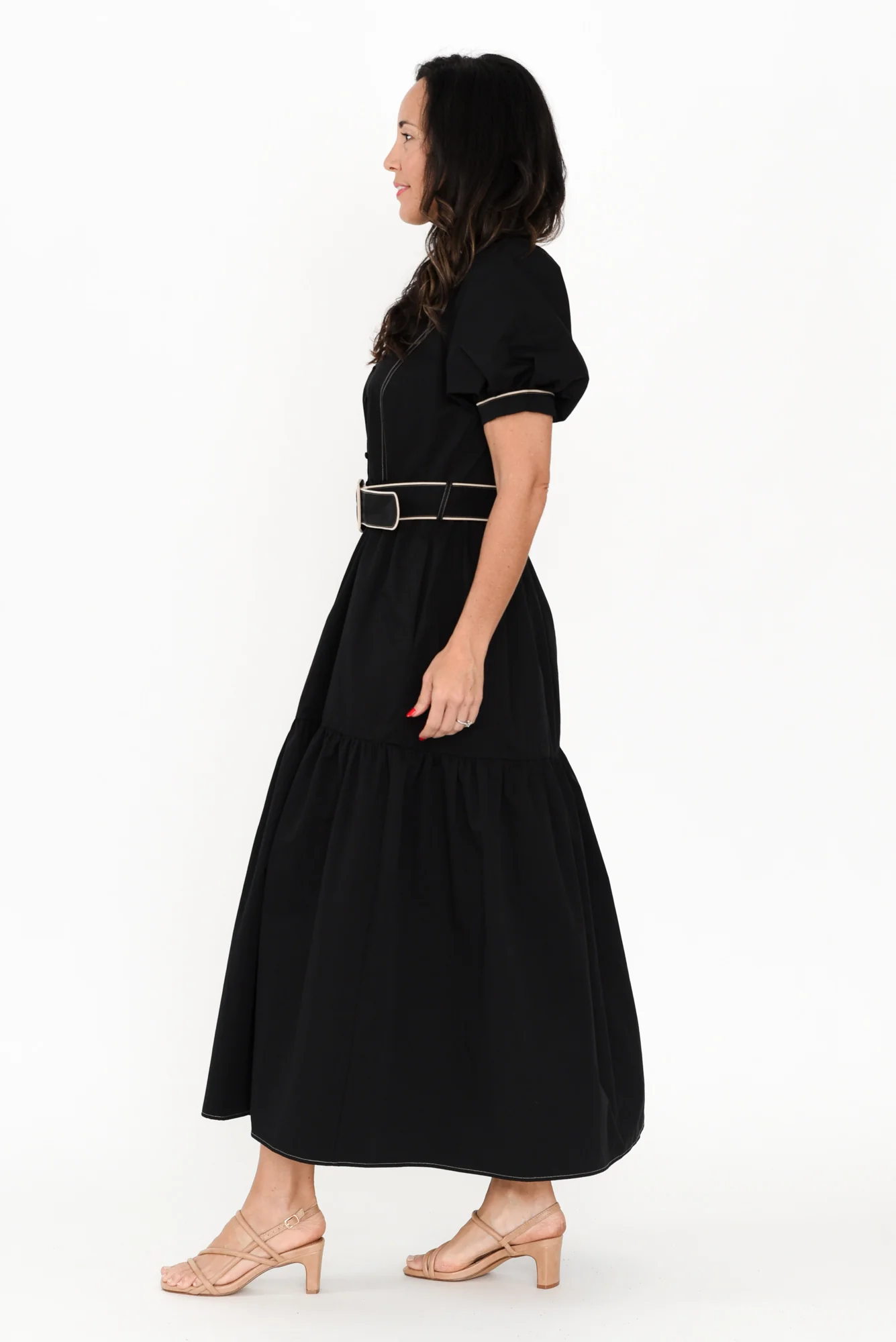 Amour Black Cotton Belted Dress