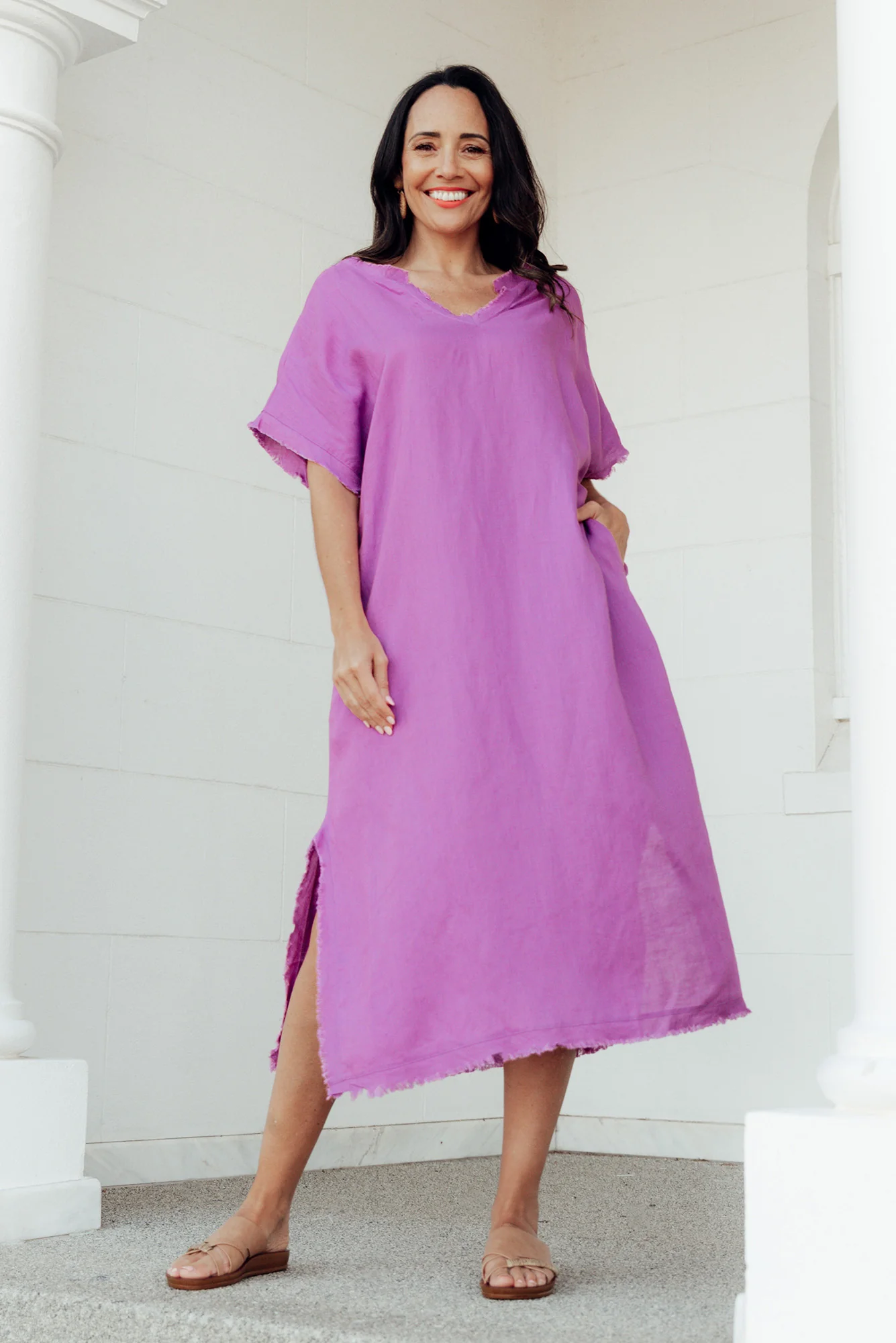 Darlene Purple Linen Blend Dress