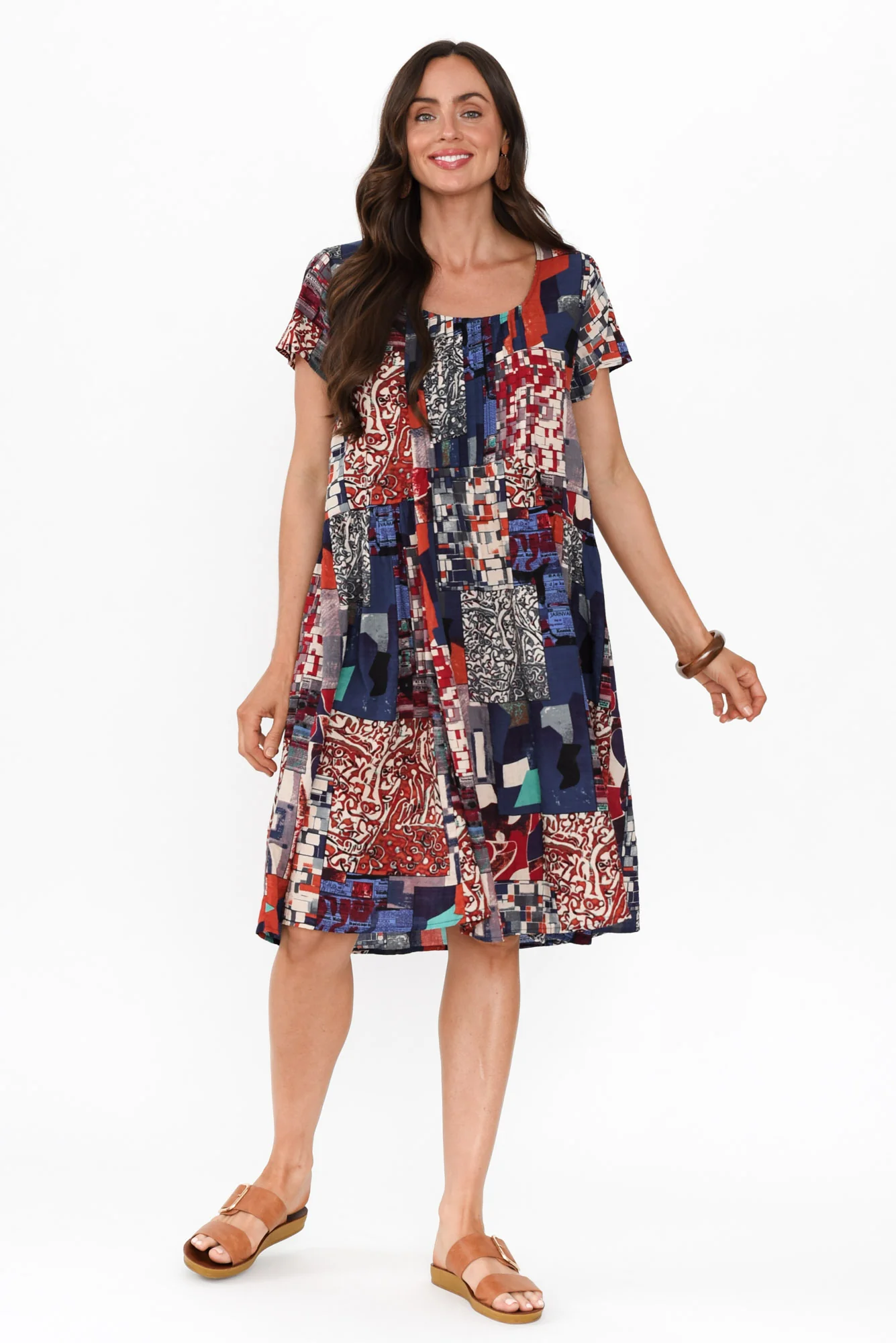 Hanoi Navy Abstract Cotton Blend Dress