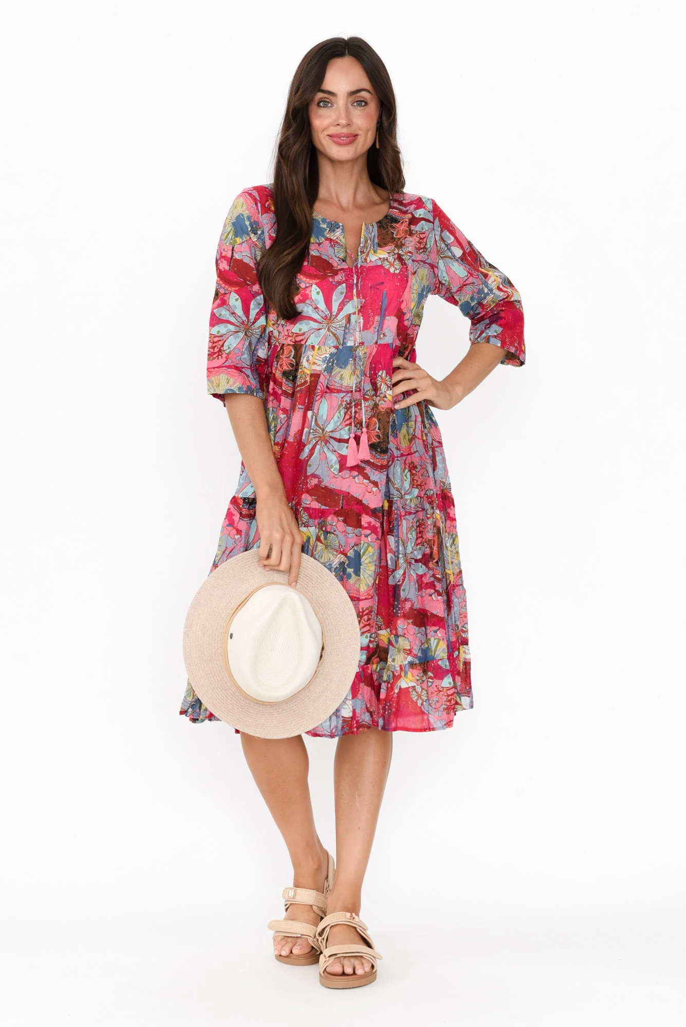 Milana Pink Mosaic Crinkle Cotton Dress