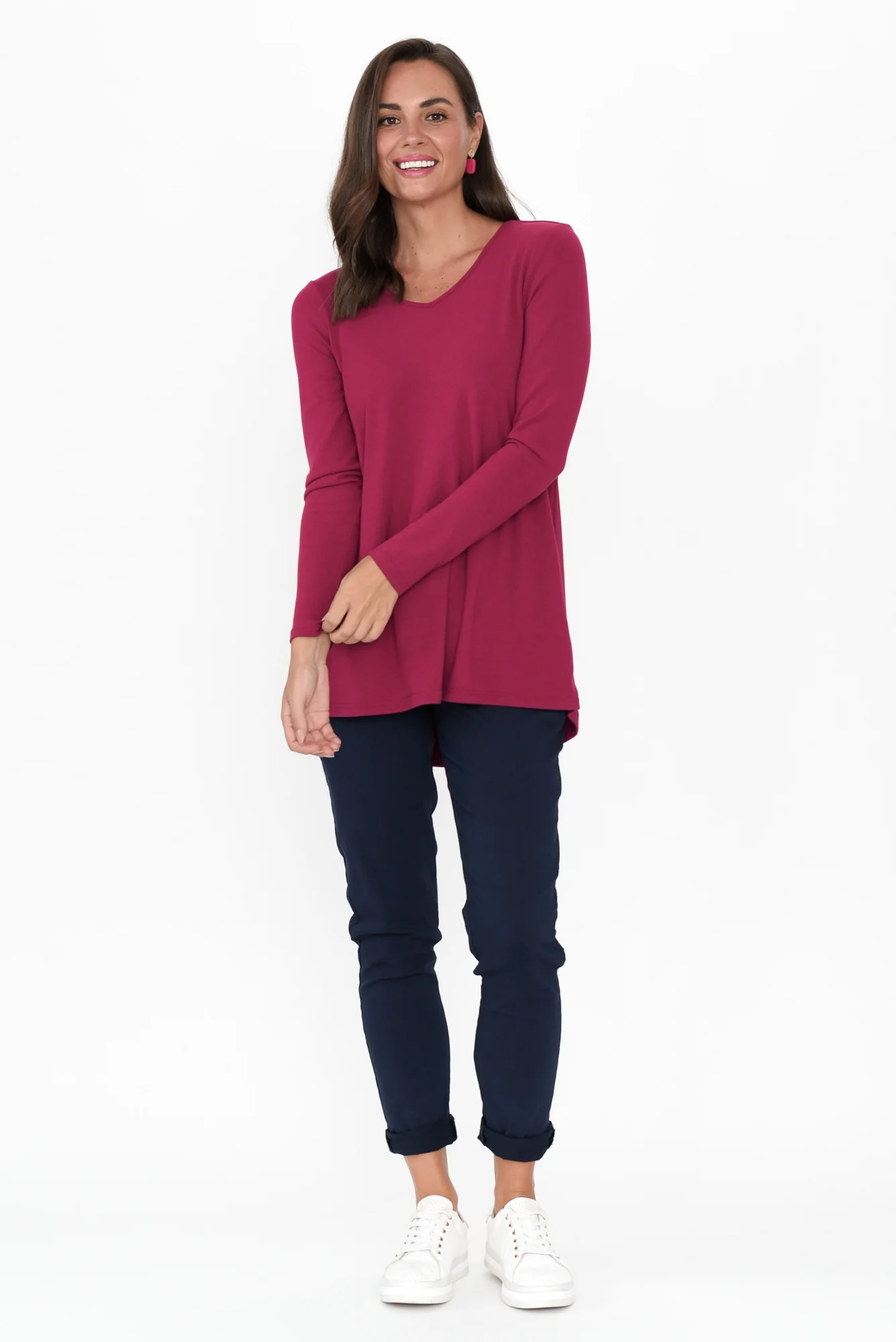 Shenali Magenta Long Sleeve Swing Top