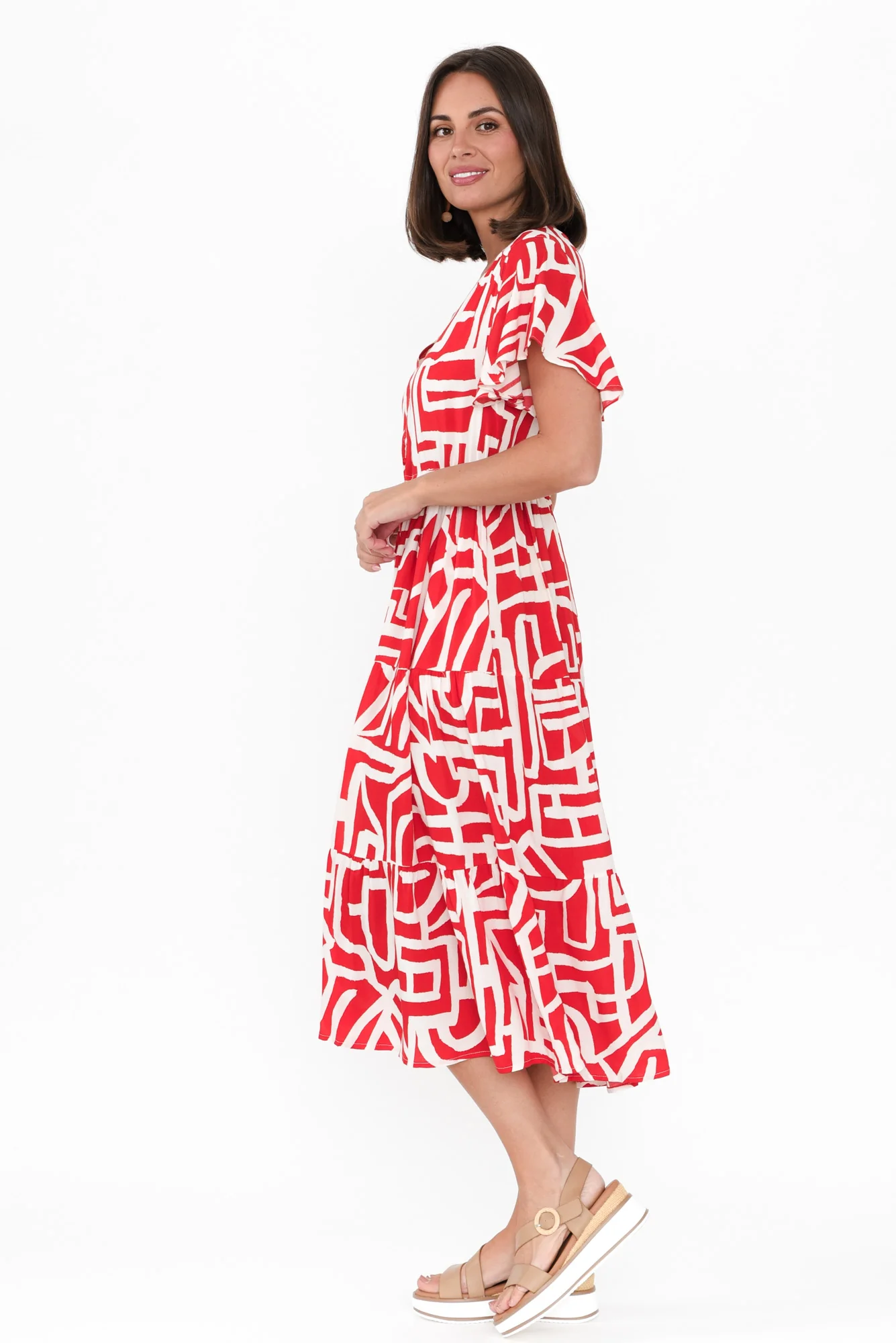 Johanne Red Abstract Tie Dress