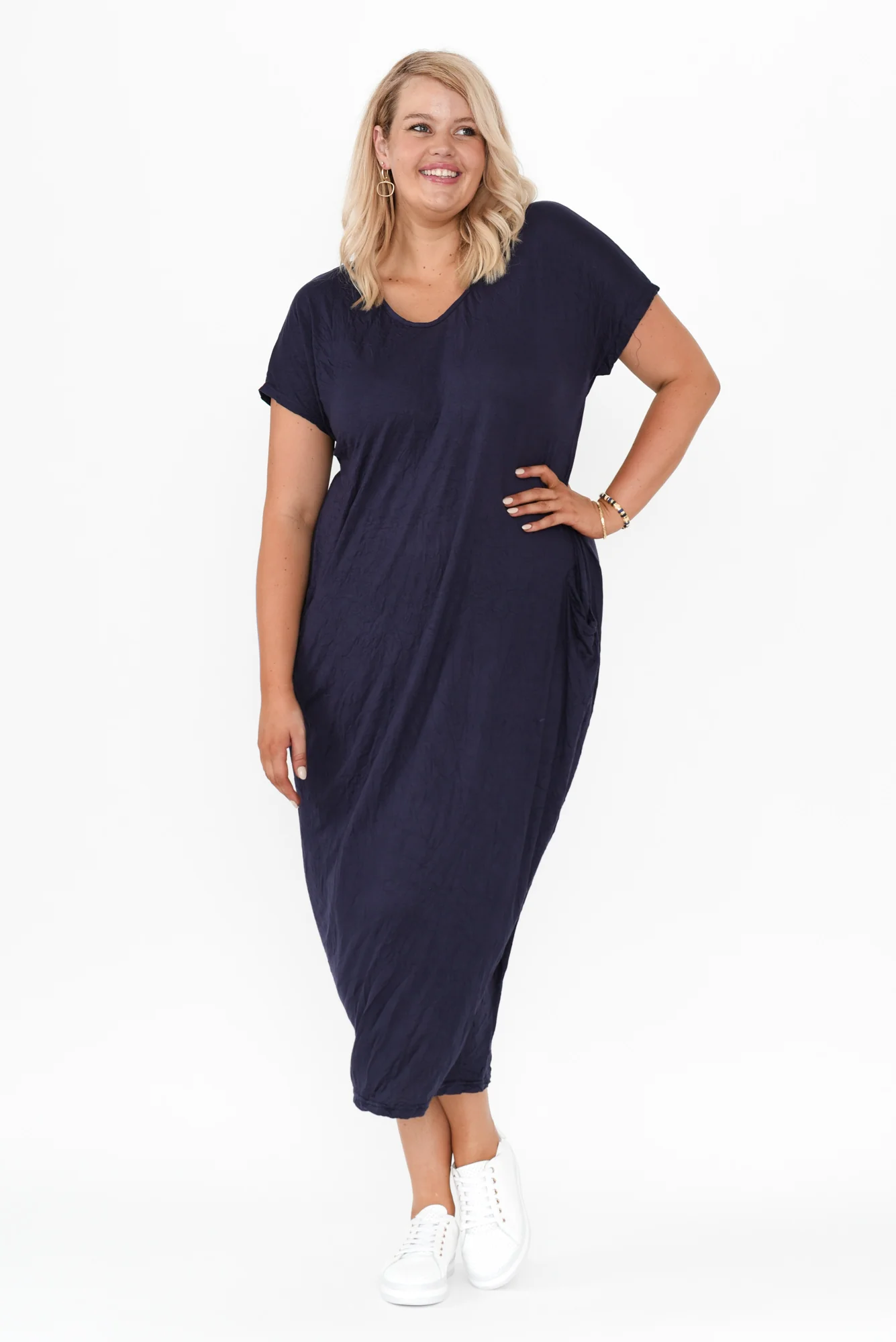 Travel Dark Navy Crinkle Cotton Maxi Dress