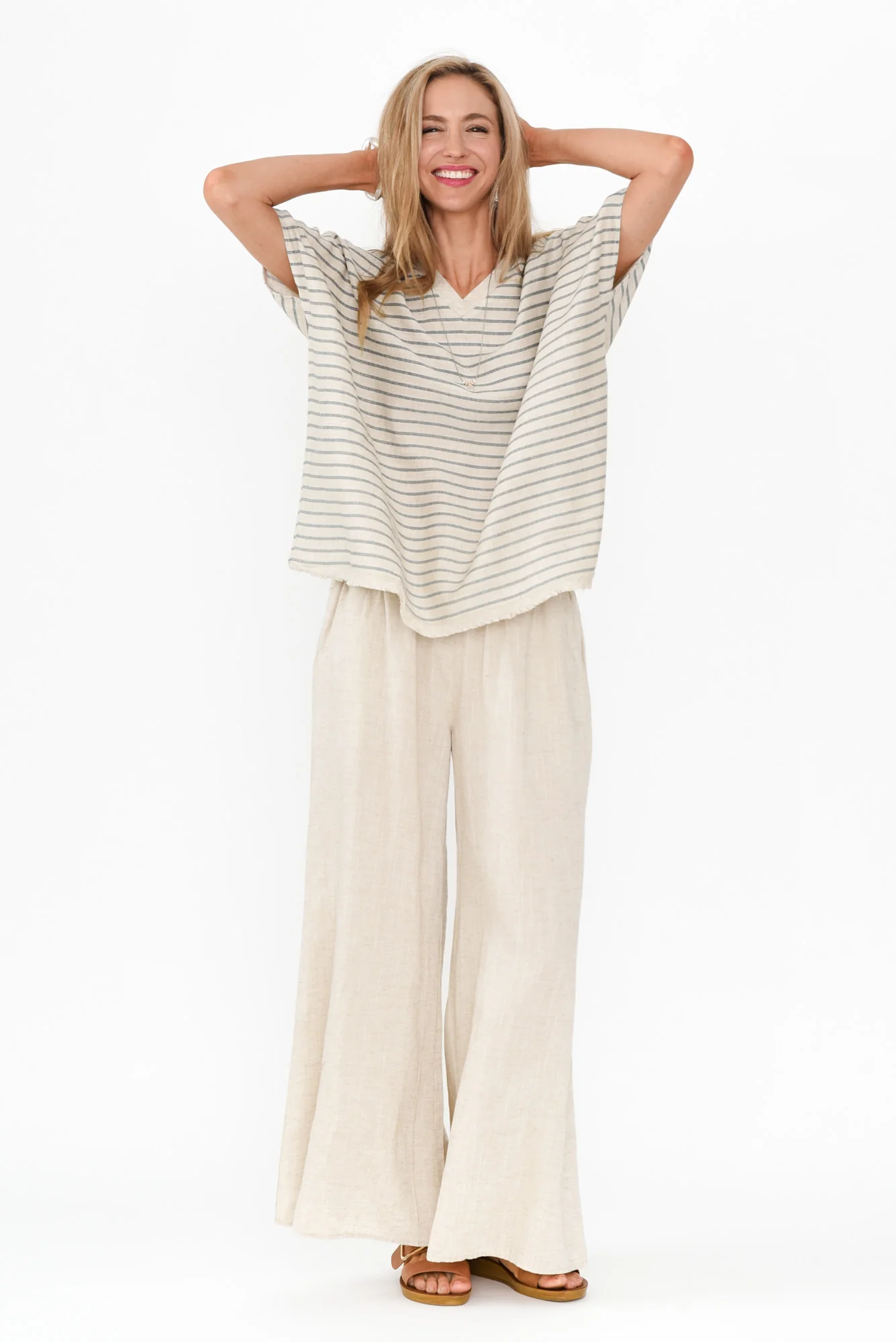 Hanley Beige Stripe Linen Blend Top